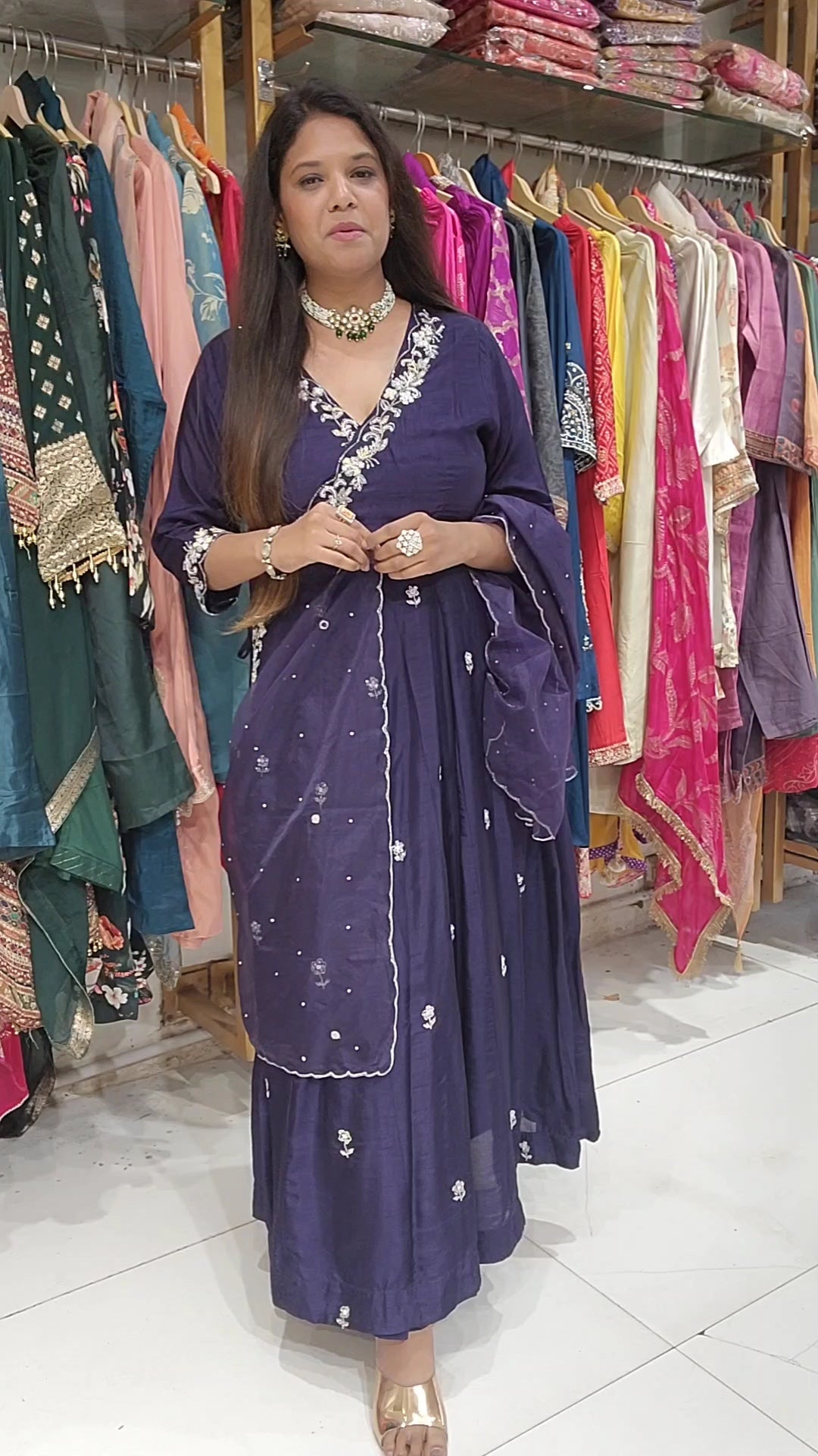Karishma Purple angrakha Embroided anarkali suit with pants