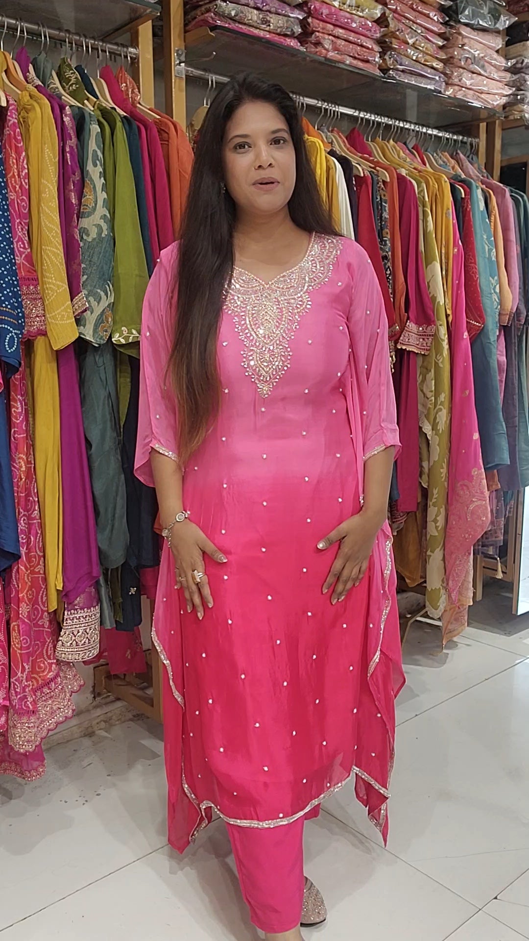 Pink ombre kaftan suit with pants