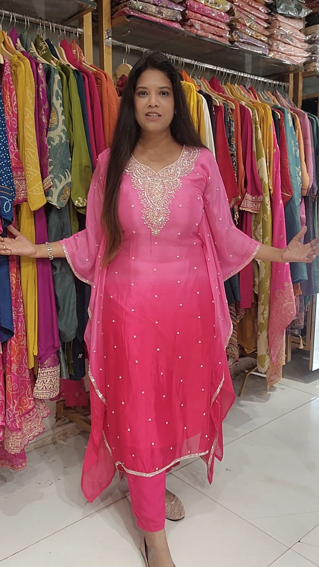 Pink ombre kaftan suit with pants