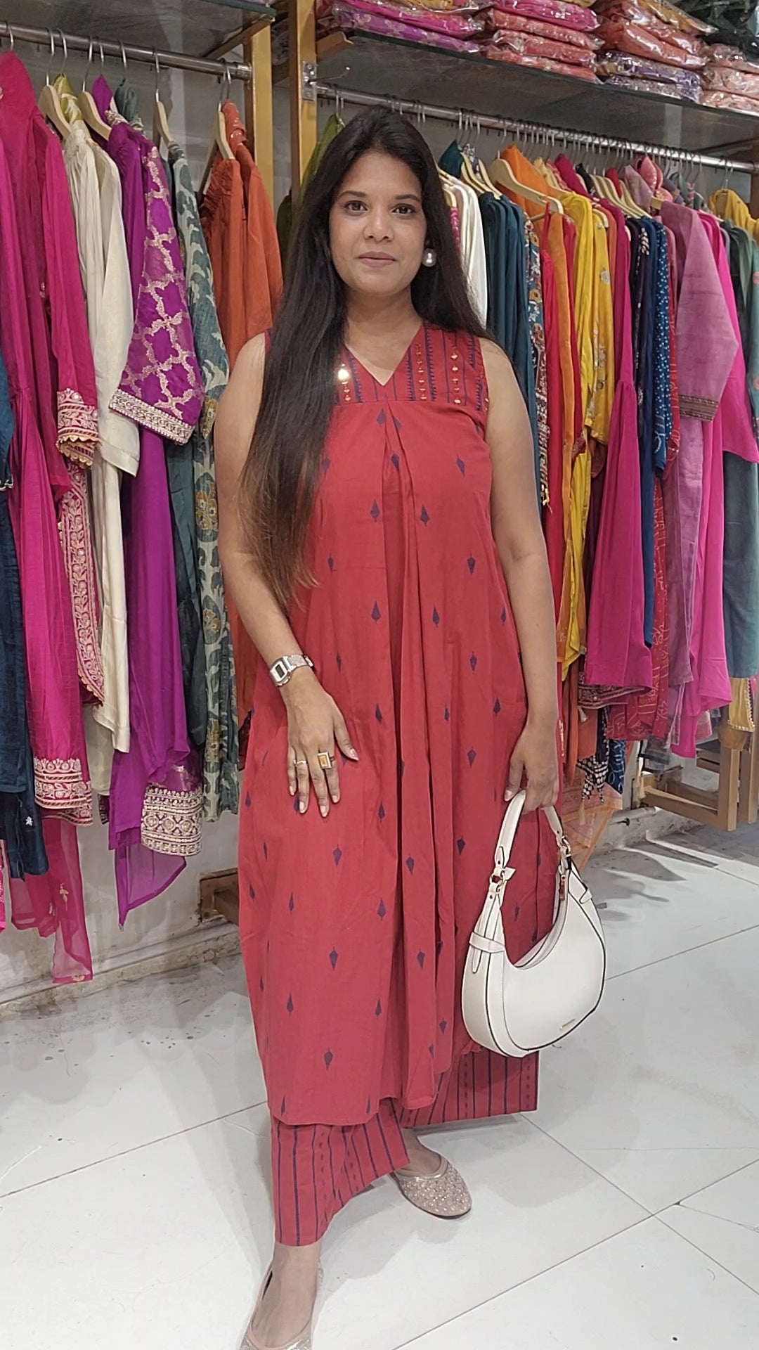 Coral red tunic style co-ord set