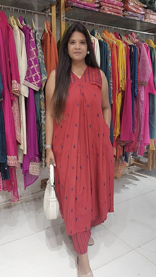 Coral red tunic style co-ord set