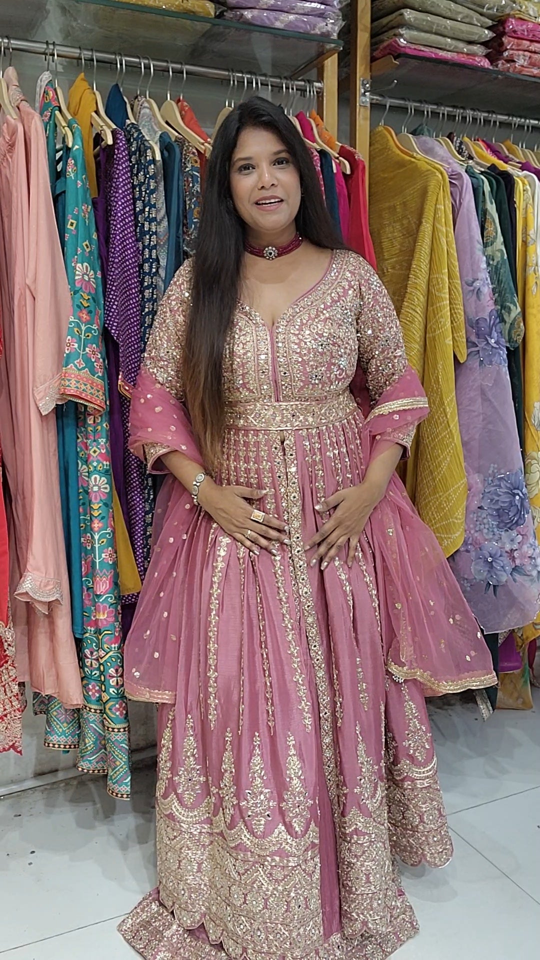 Jannat Onion pink centre slit indowestern dress