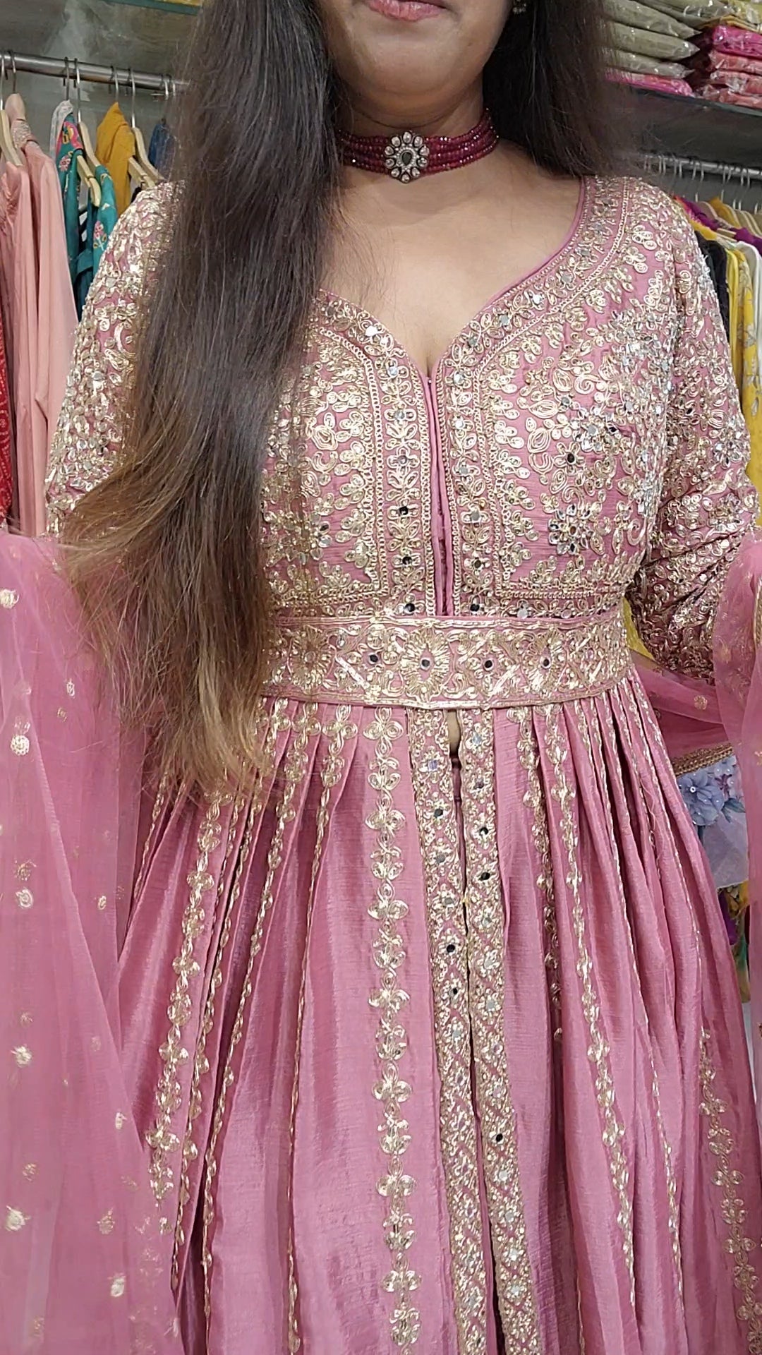 Jannat Onion pink centre slit indowestern dress