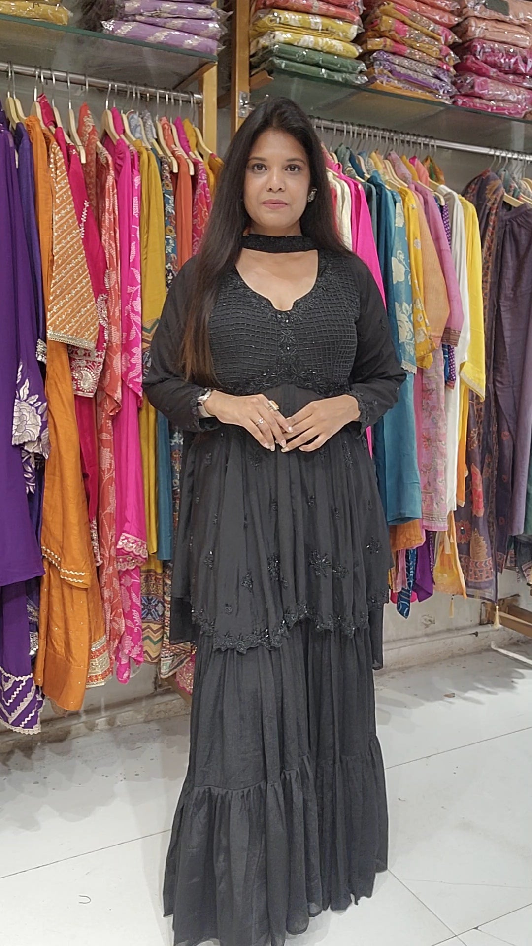 Glam Black cutwork peplum garara suit