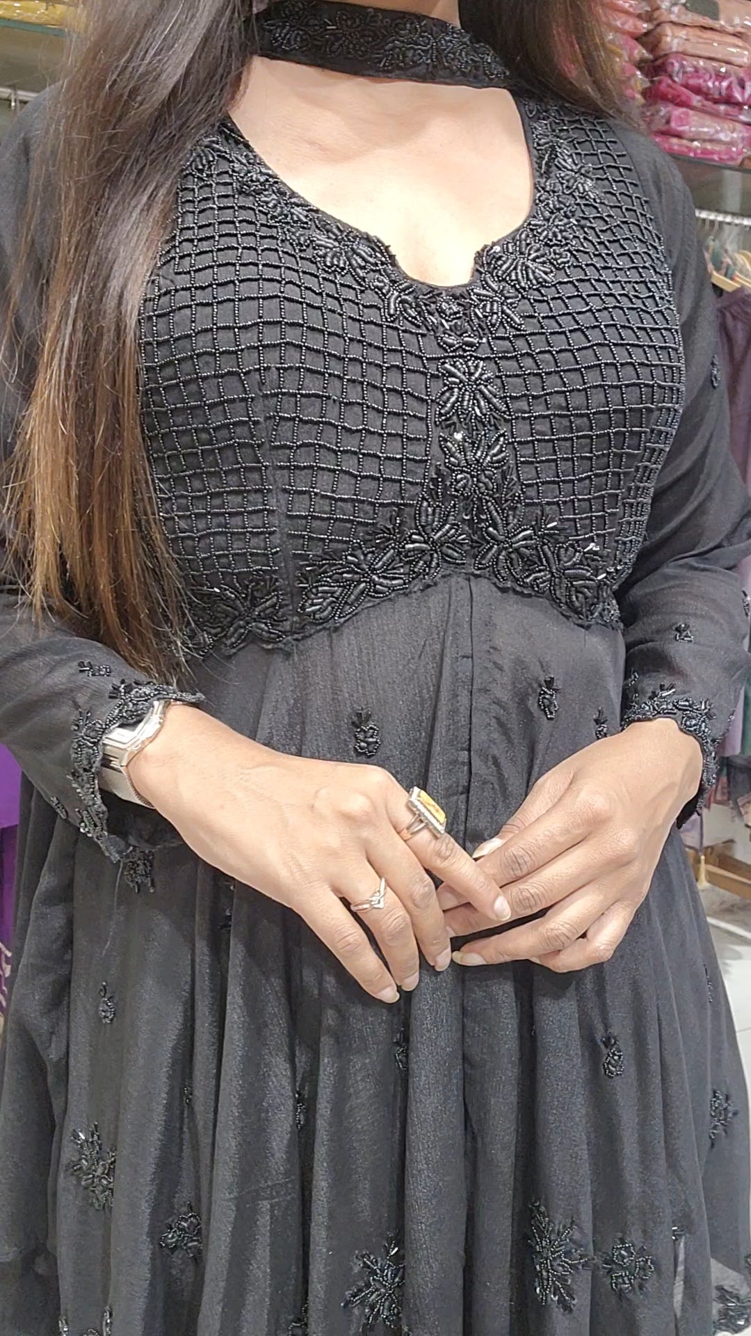 Glam Black cutwork peplum garara suit