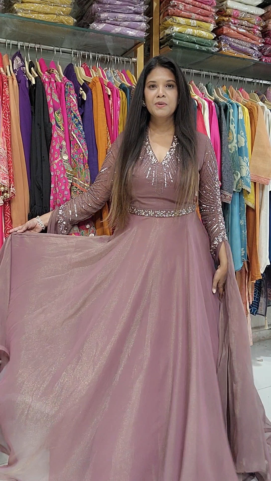 Princess mauve long sleeves maxi gown