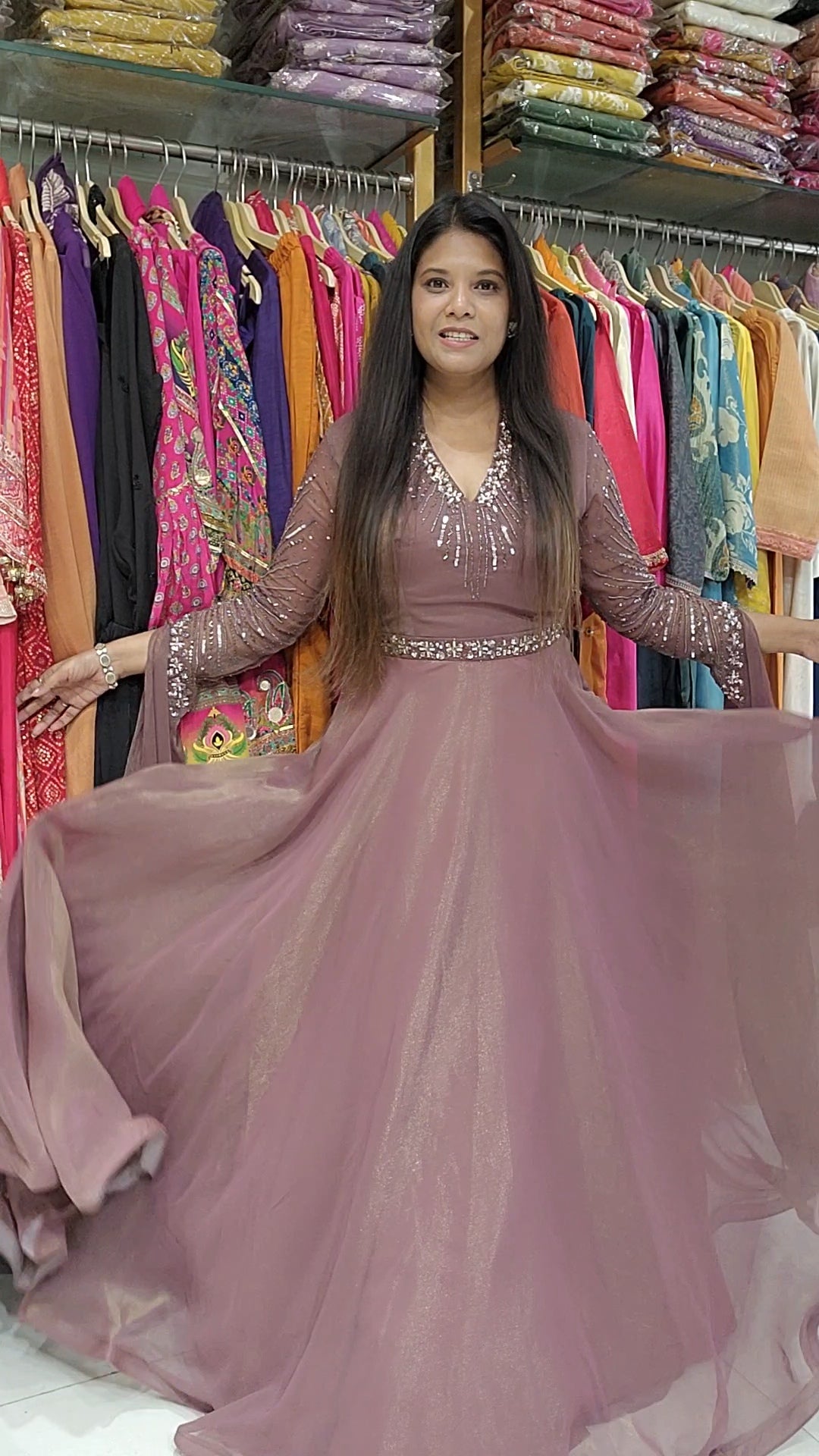 Princess mauve long sleeves maxi gown
