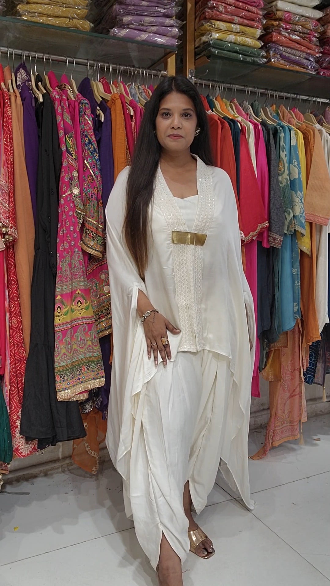 Off white satin cocktail tulip kaftan dress