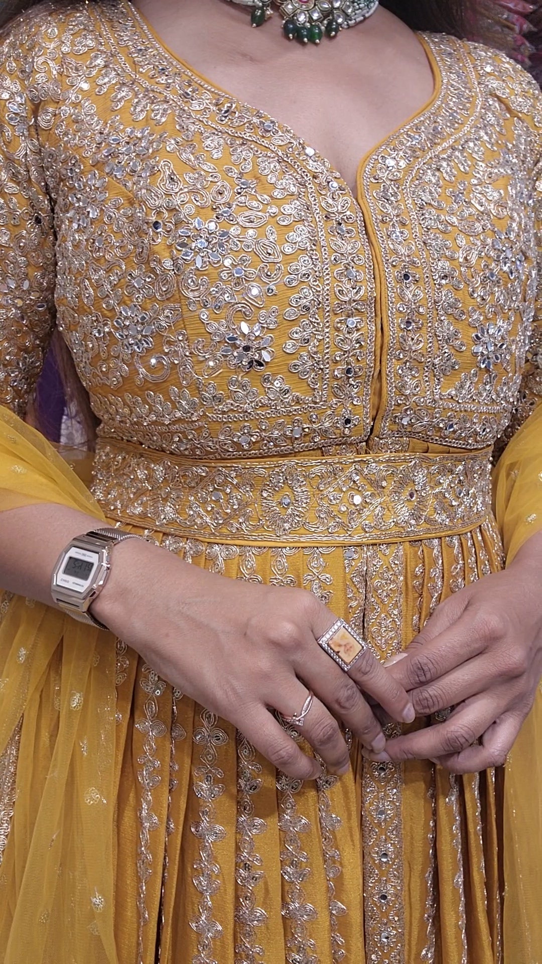 Jannat yellow centre slit indowestern dress