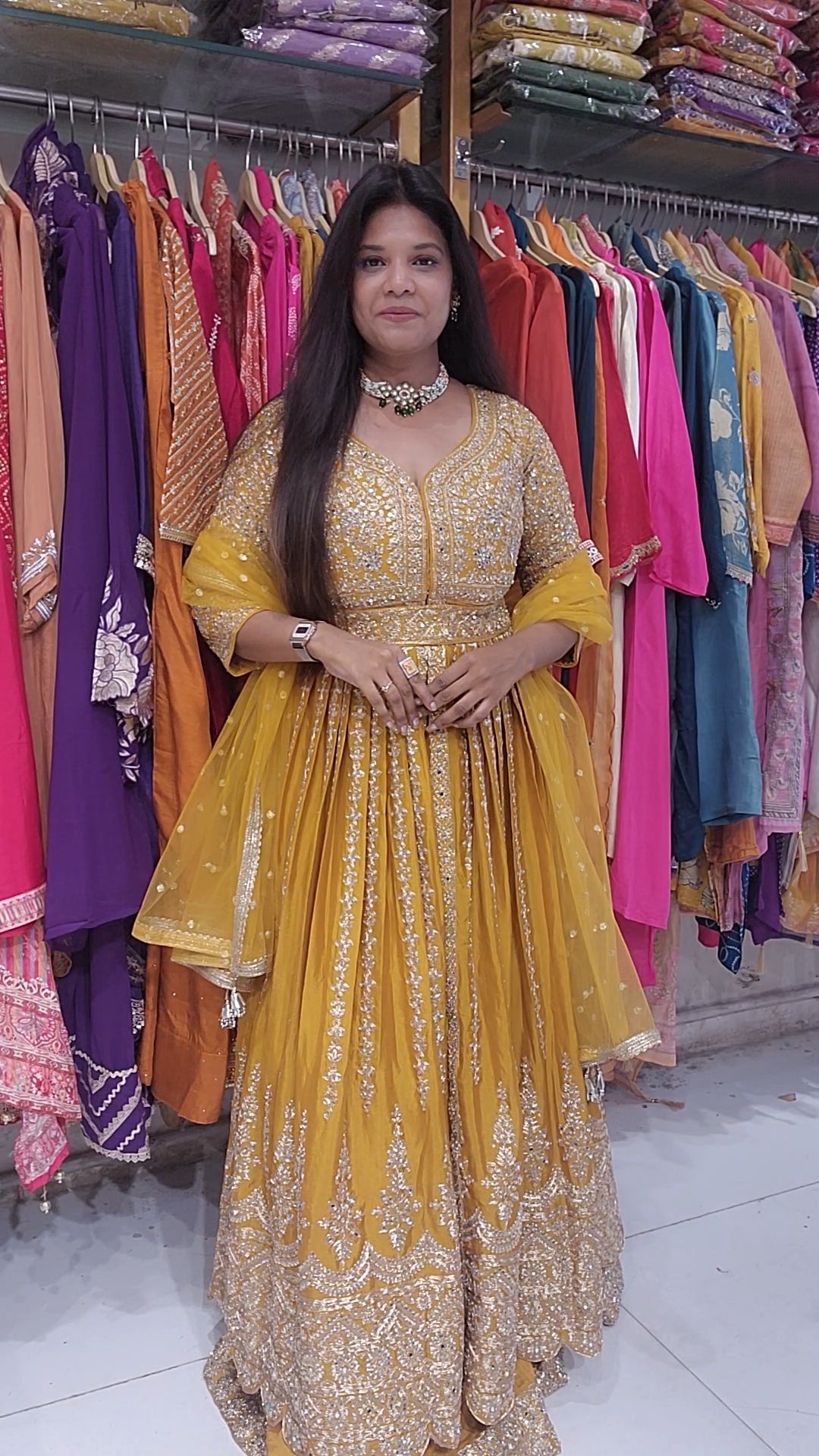 Jannat yellow centre slit indowestern dress