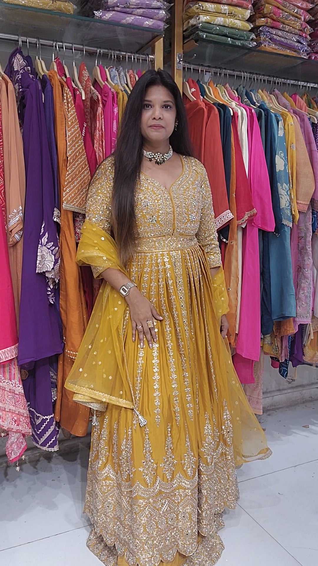 Jannat yellow centre slit indowestern dress
