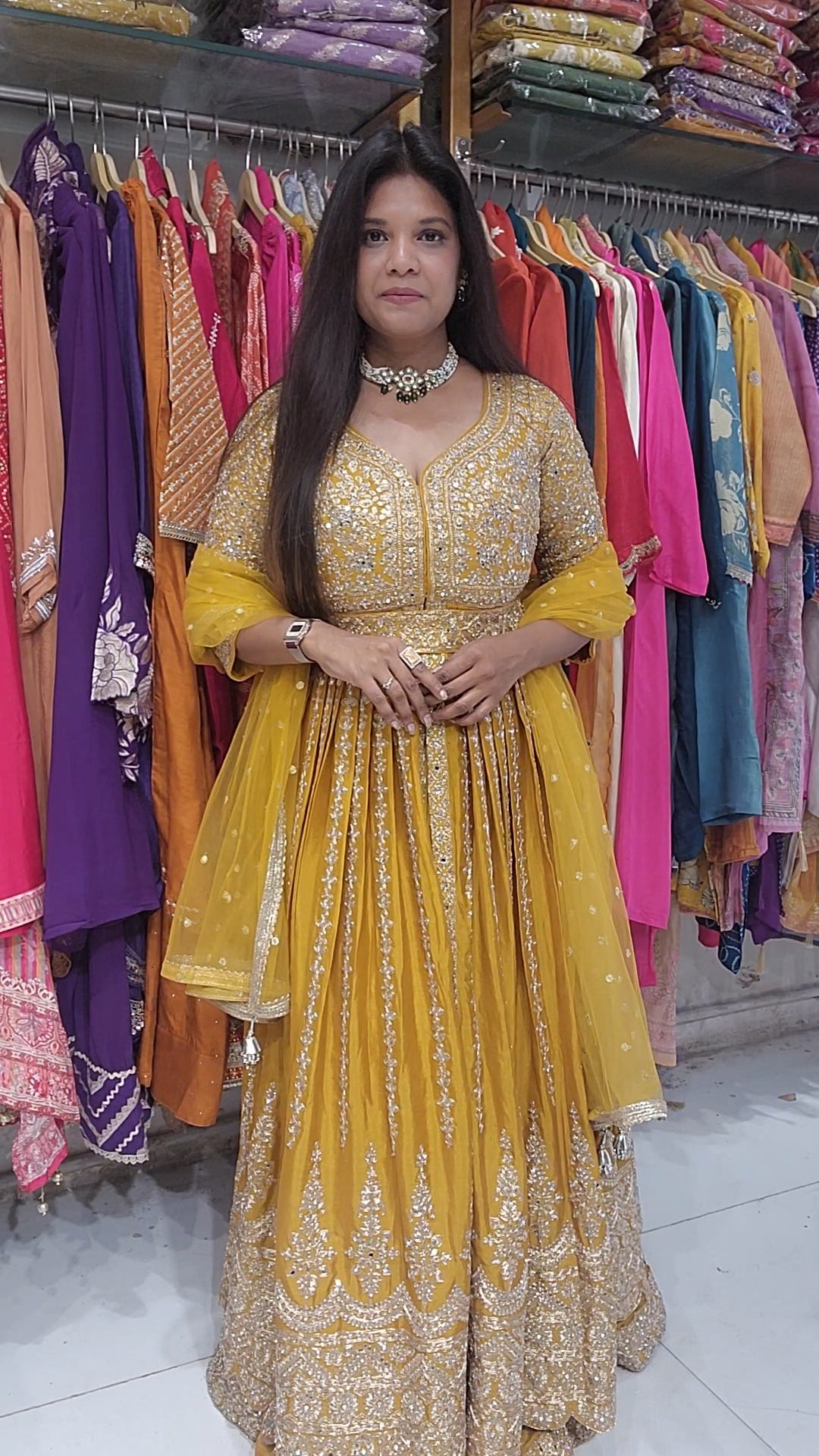 Jannat yellow centre slit indowestern dress