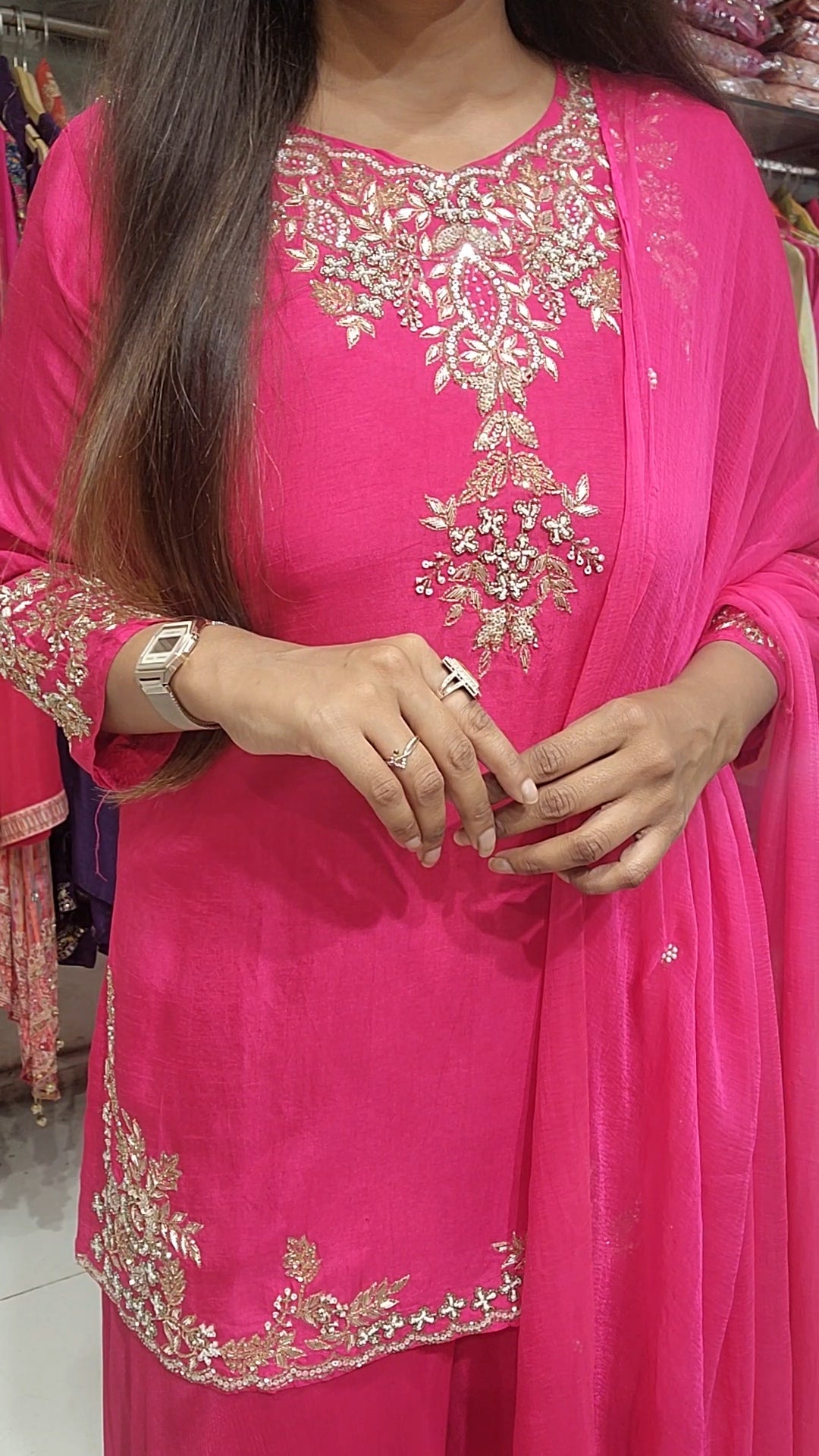 Royal Pink straight cut sharara suit