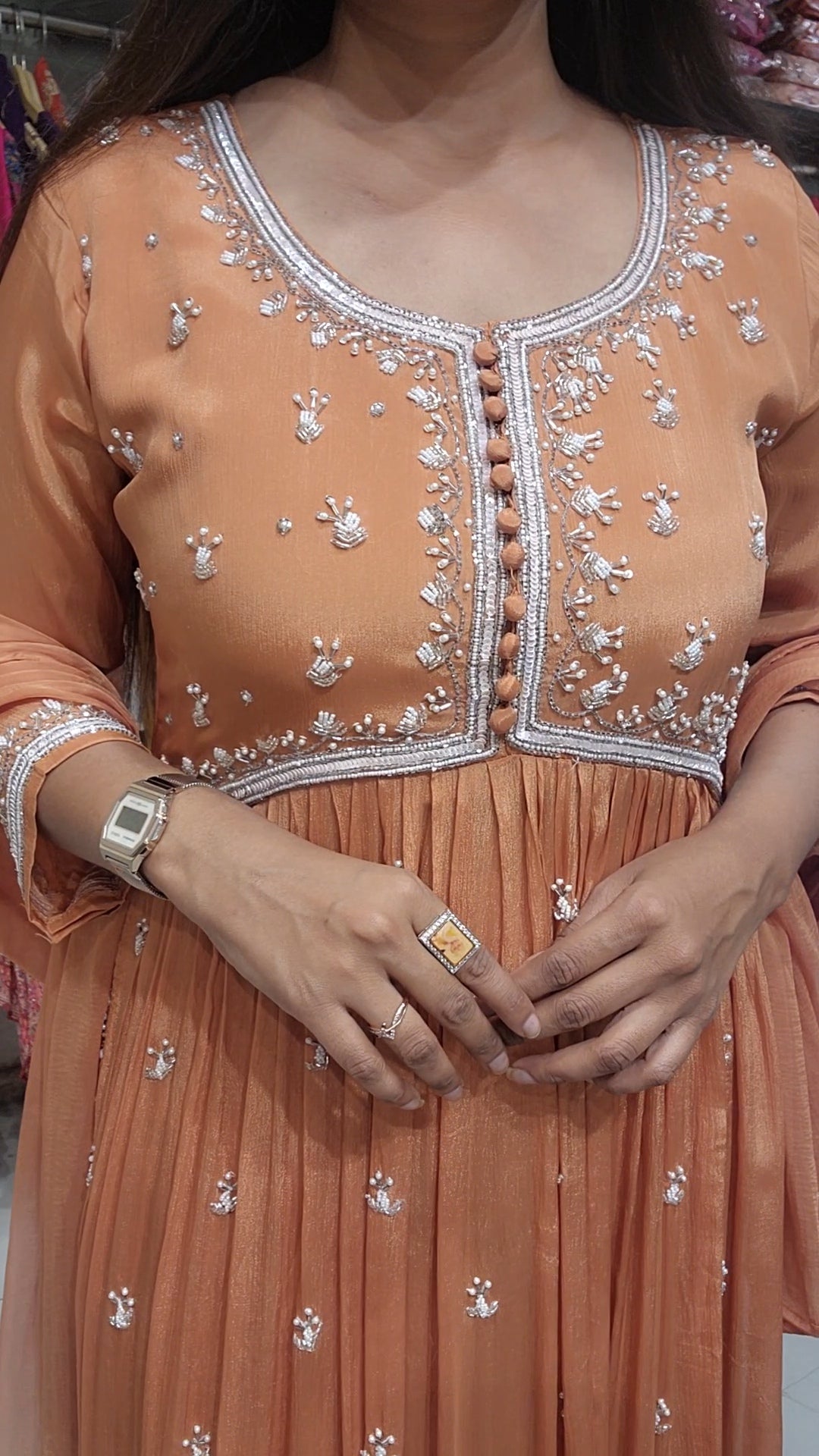 Nude orange nayra cut embellished 3pc suit