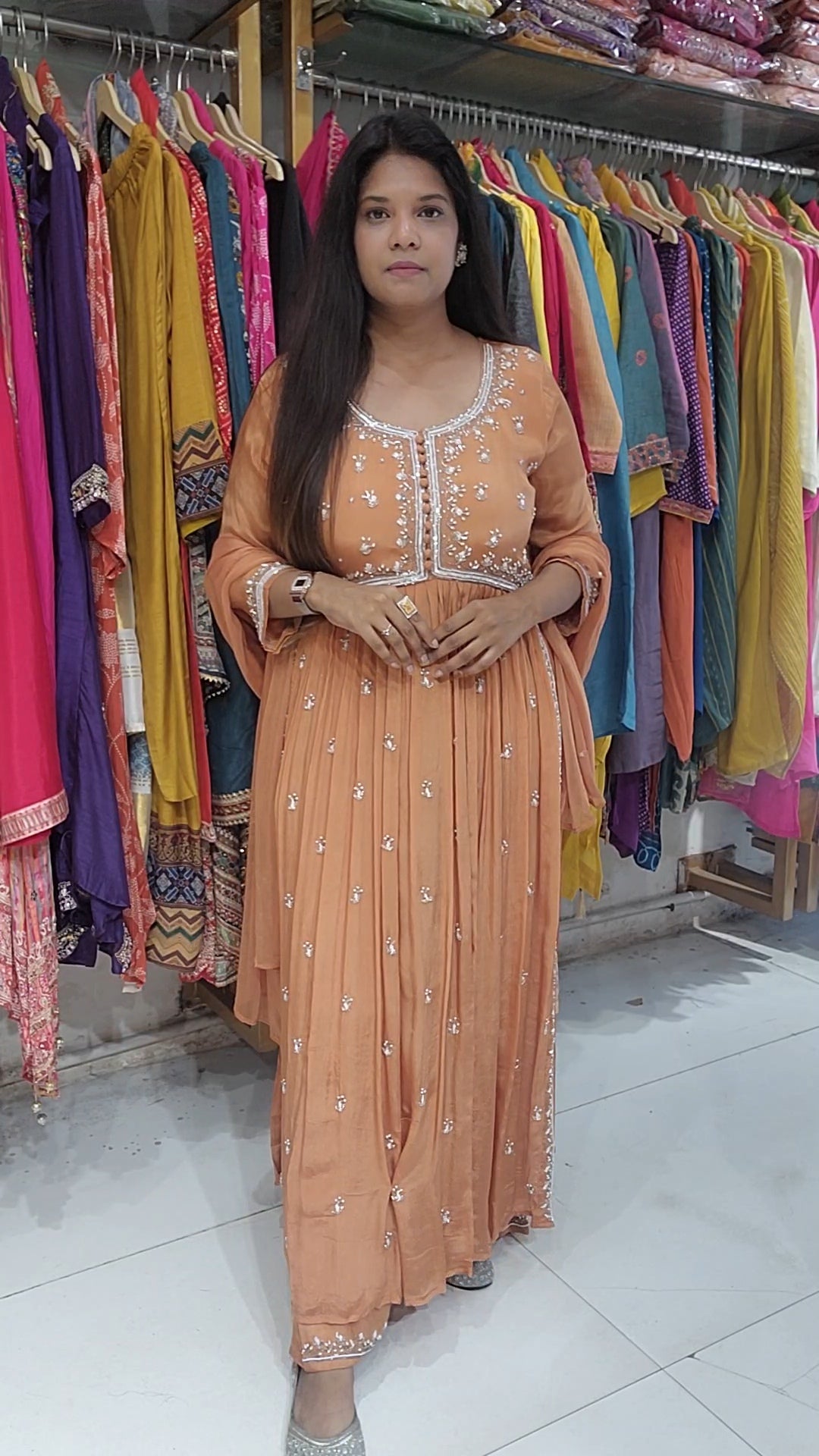 Nude orange nayra cut embellished 3pc suit