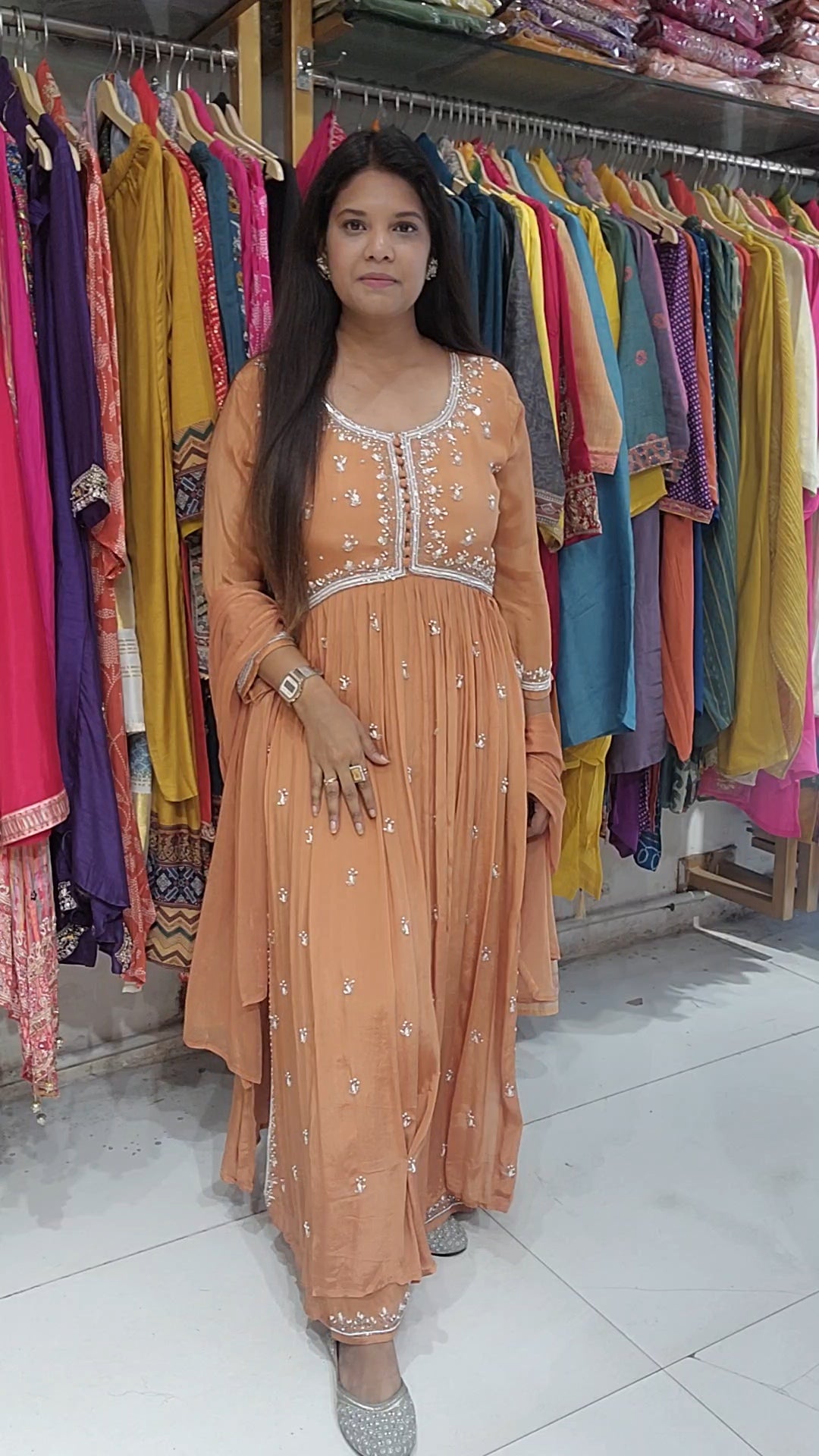 Nude orange nayra cut embellished 3pc suit