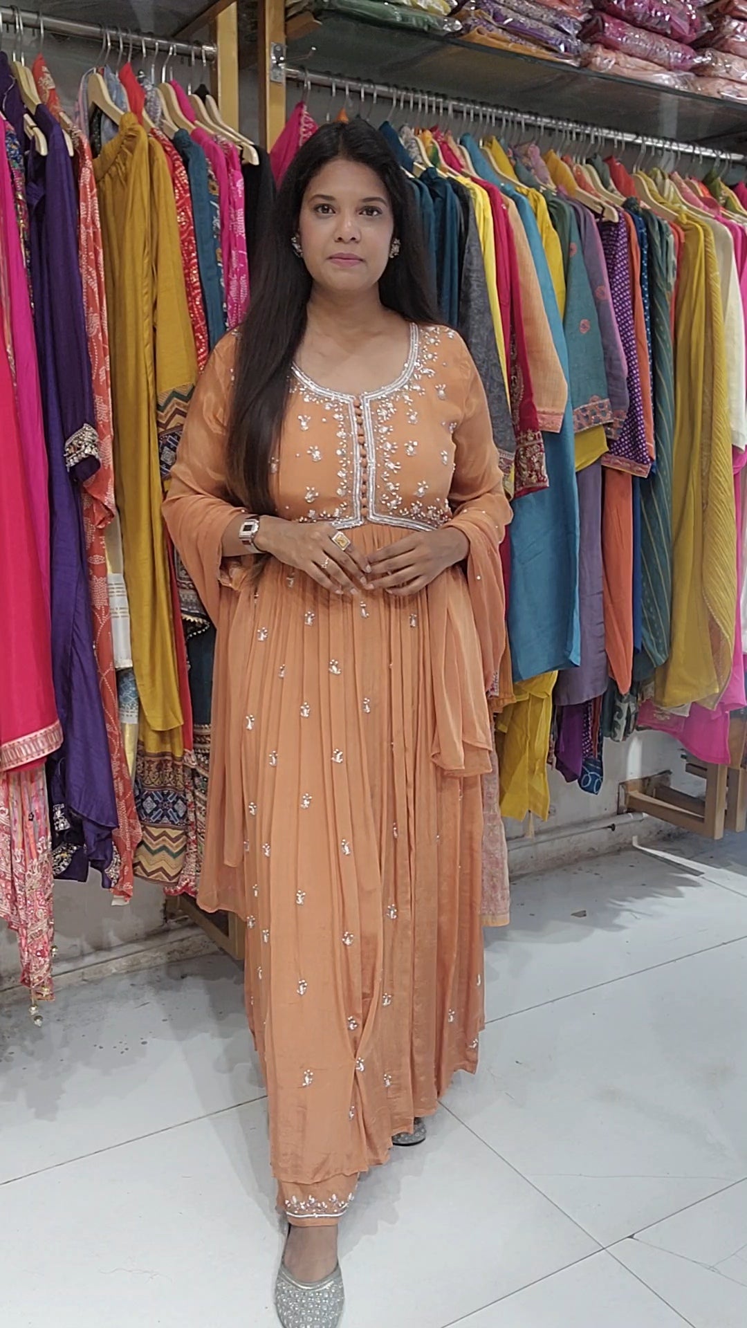 Nude orange nayra cut embellished 3pc suit