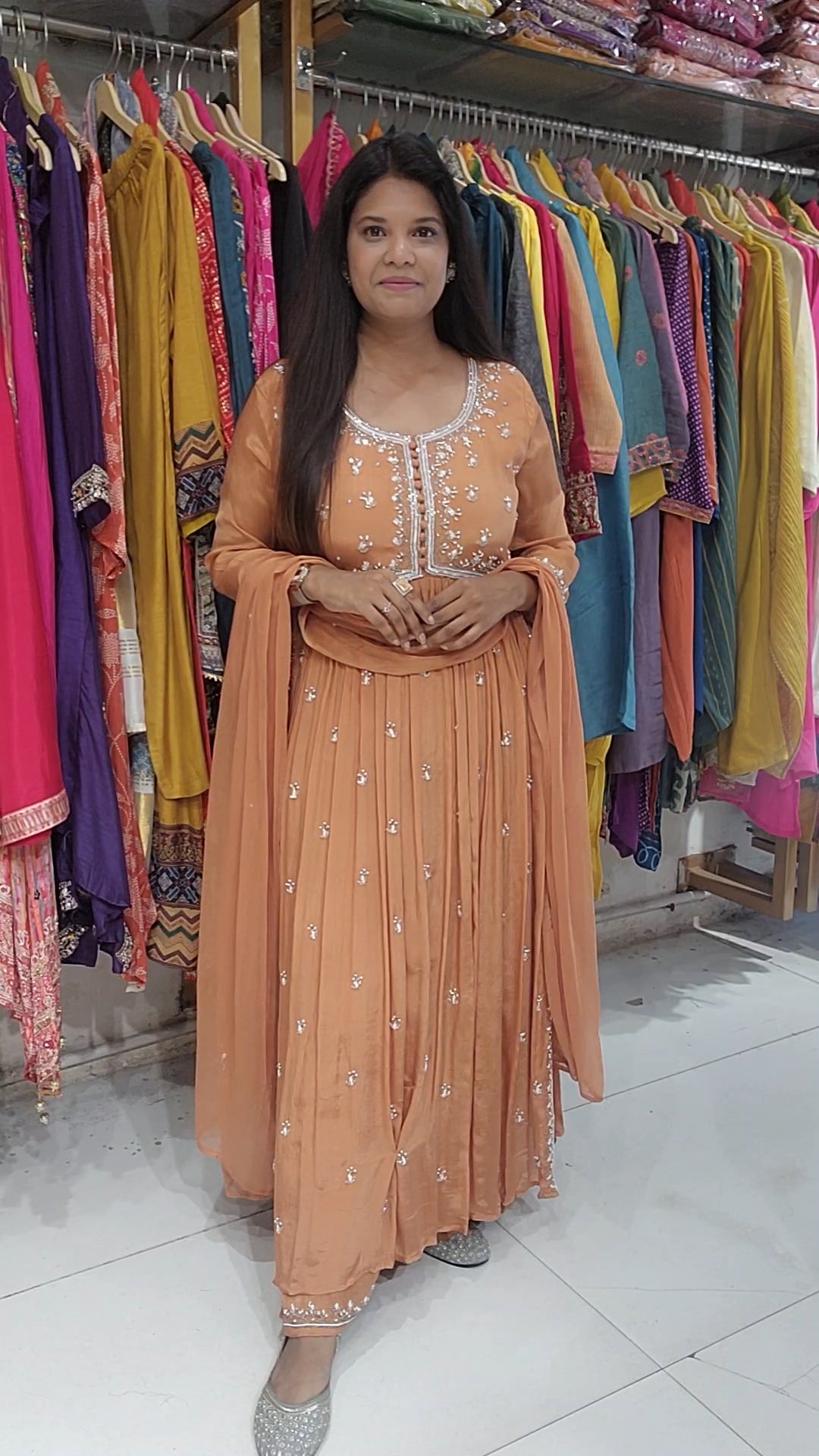 Nude orange nayra cut embellished 3pc suit