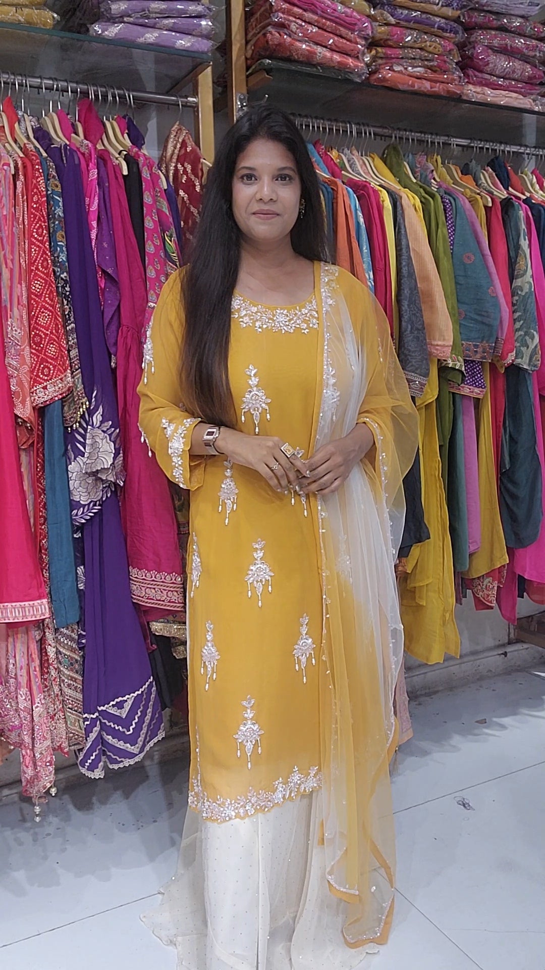 Haldi yellow 3piece long kurta indowestern