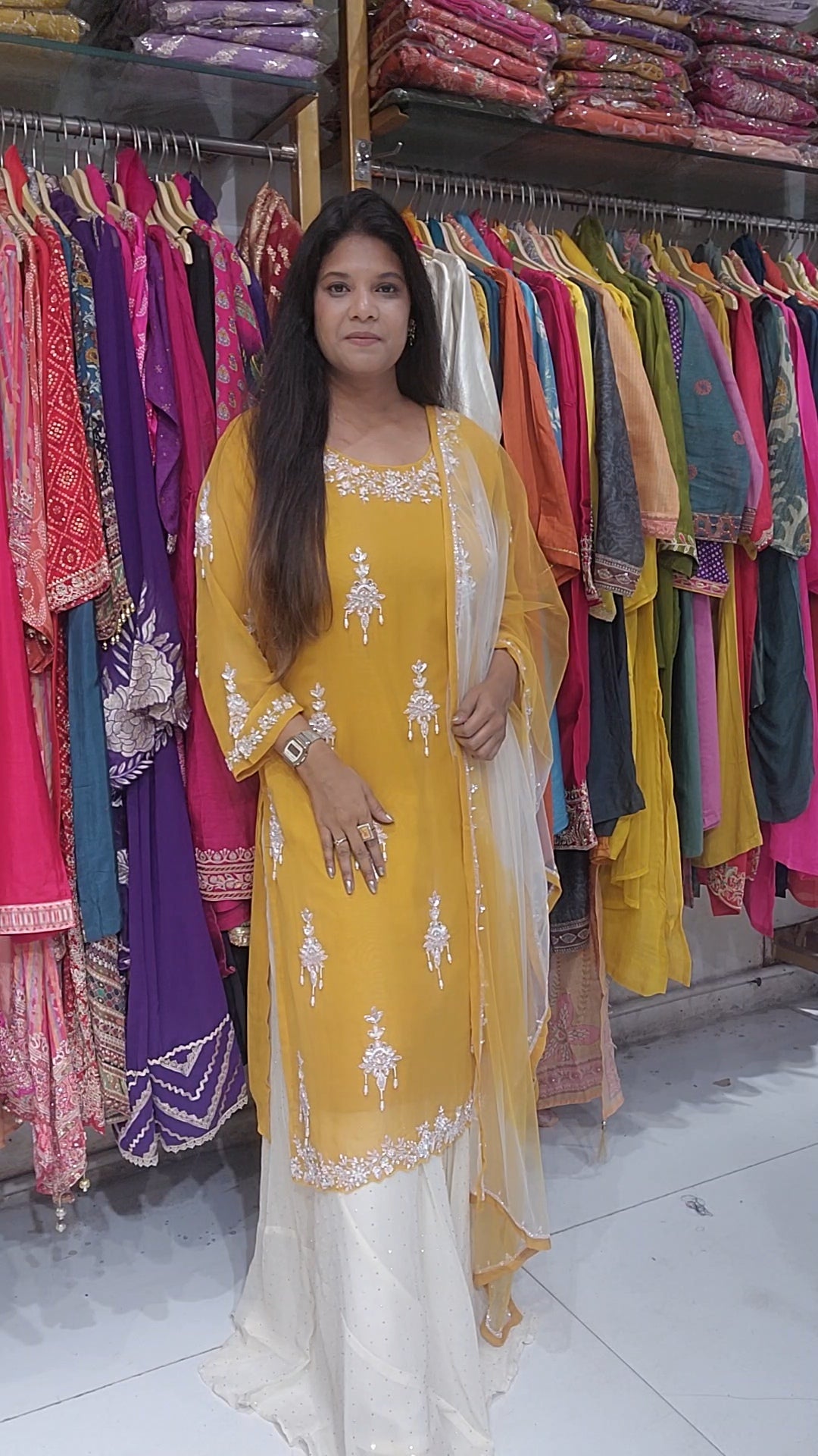 Haldi yellow 3piece long kurta indowestern