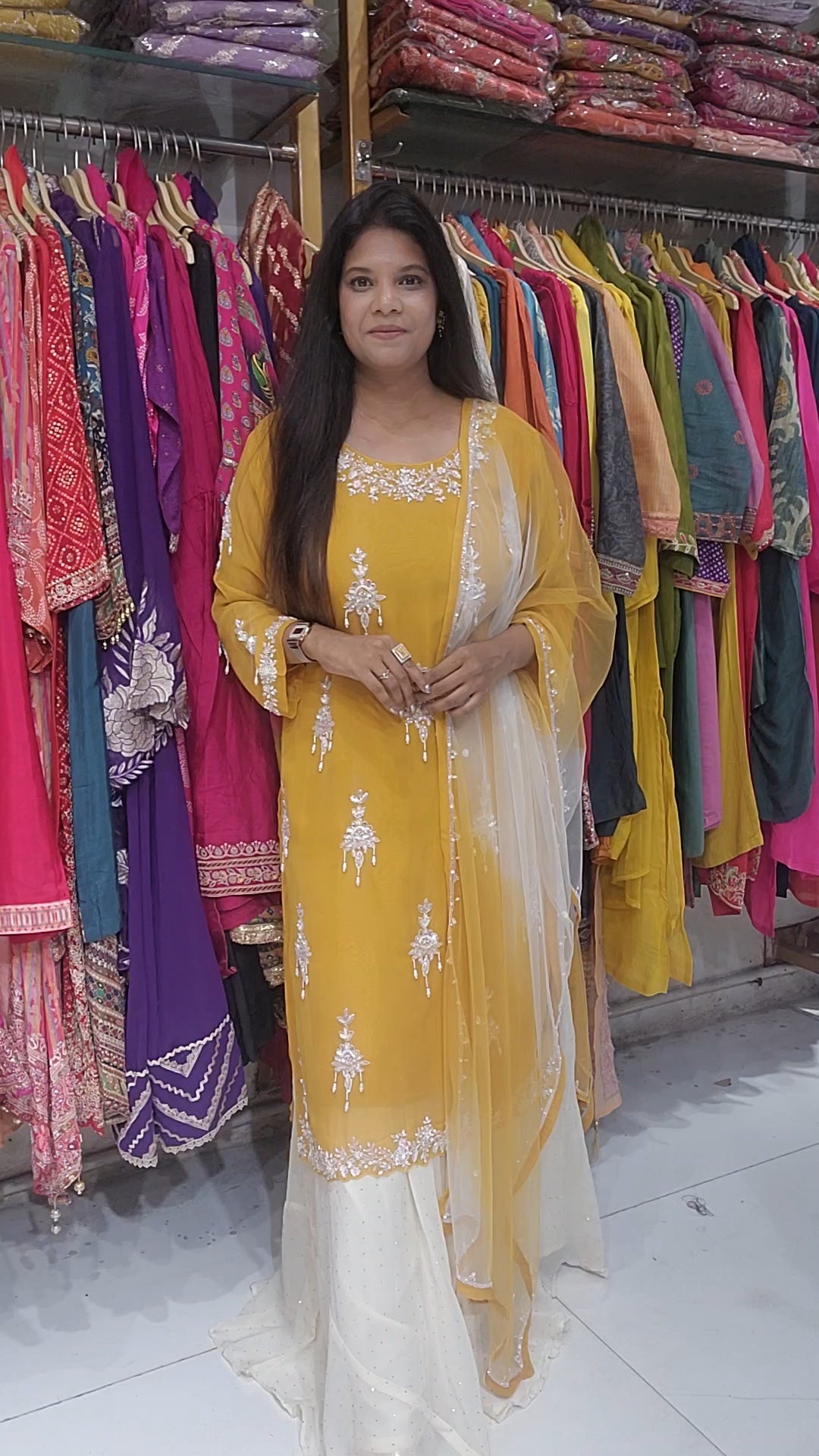 Haldi yellow 3piece long kurta indowestern