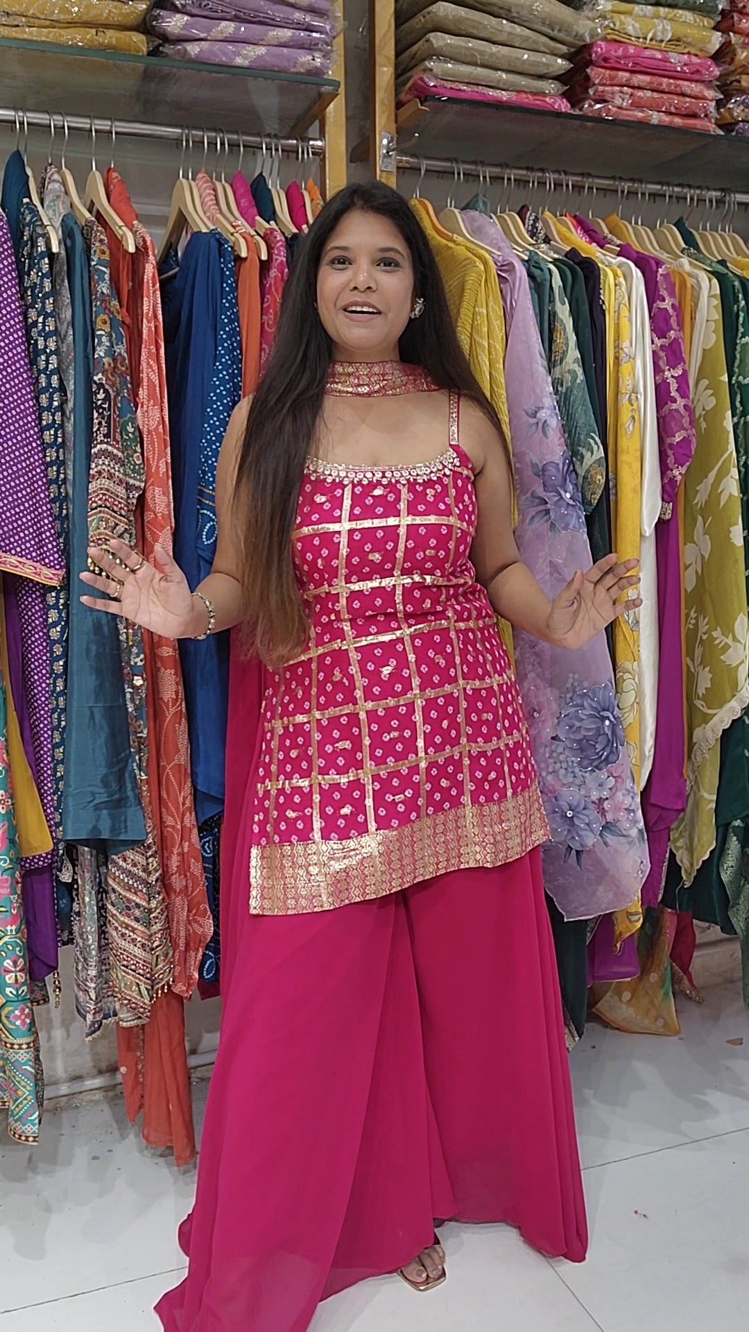 Hotpink gajji stepping sharara suit