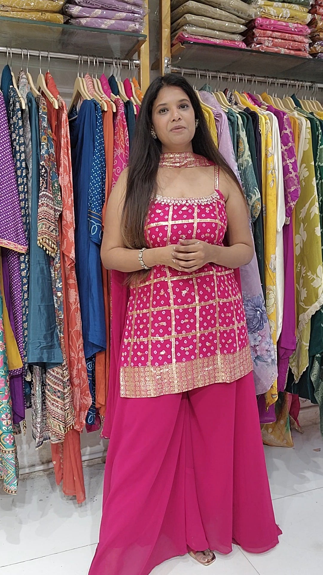 Hotpink gajji stepping sharara suit