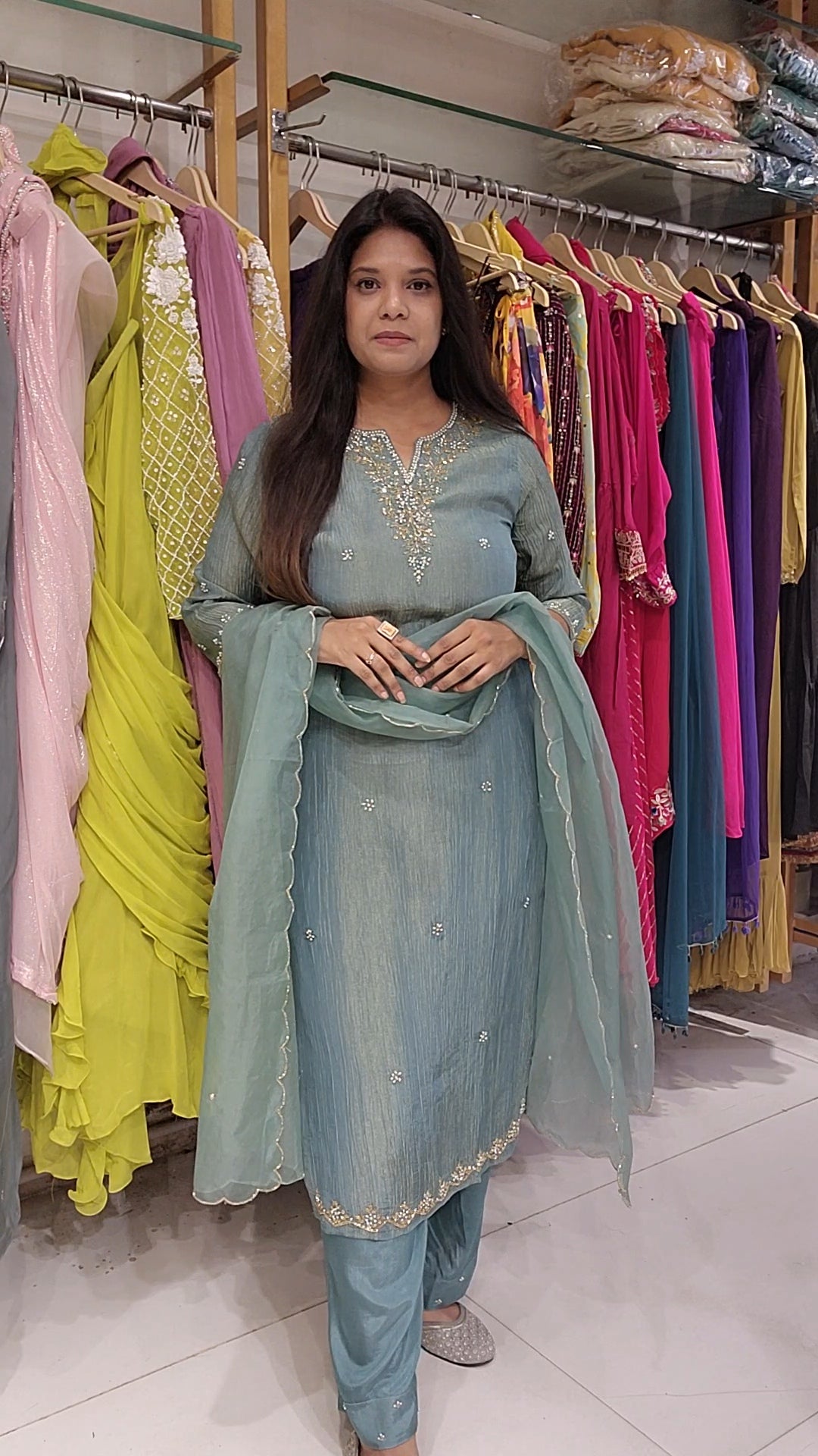 Pastel blue Crush tissue straight suit