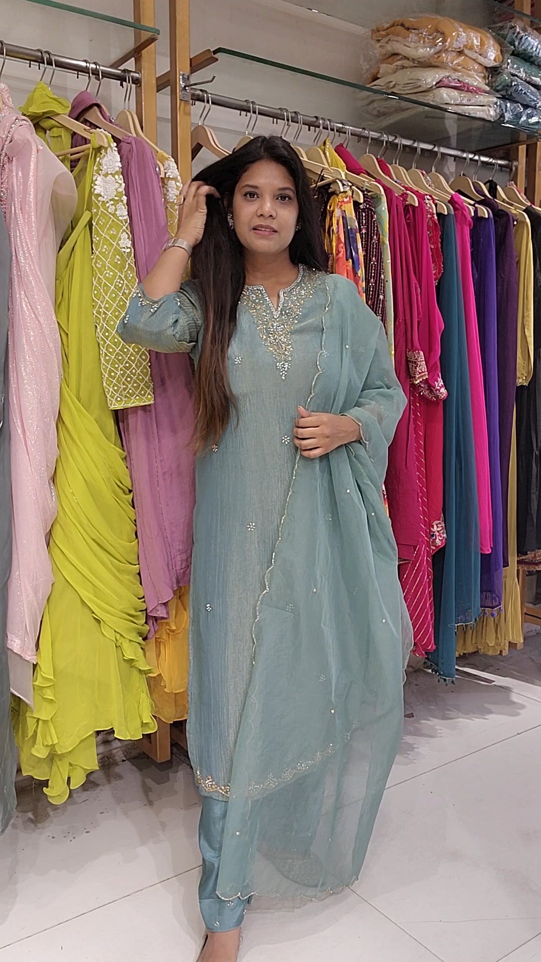 Pastel blue Crush tissue straight suit