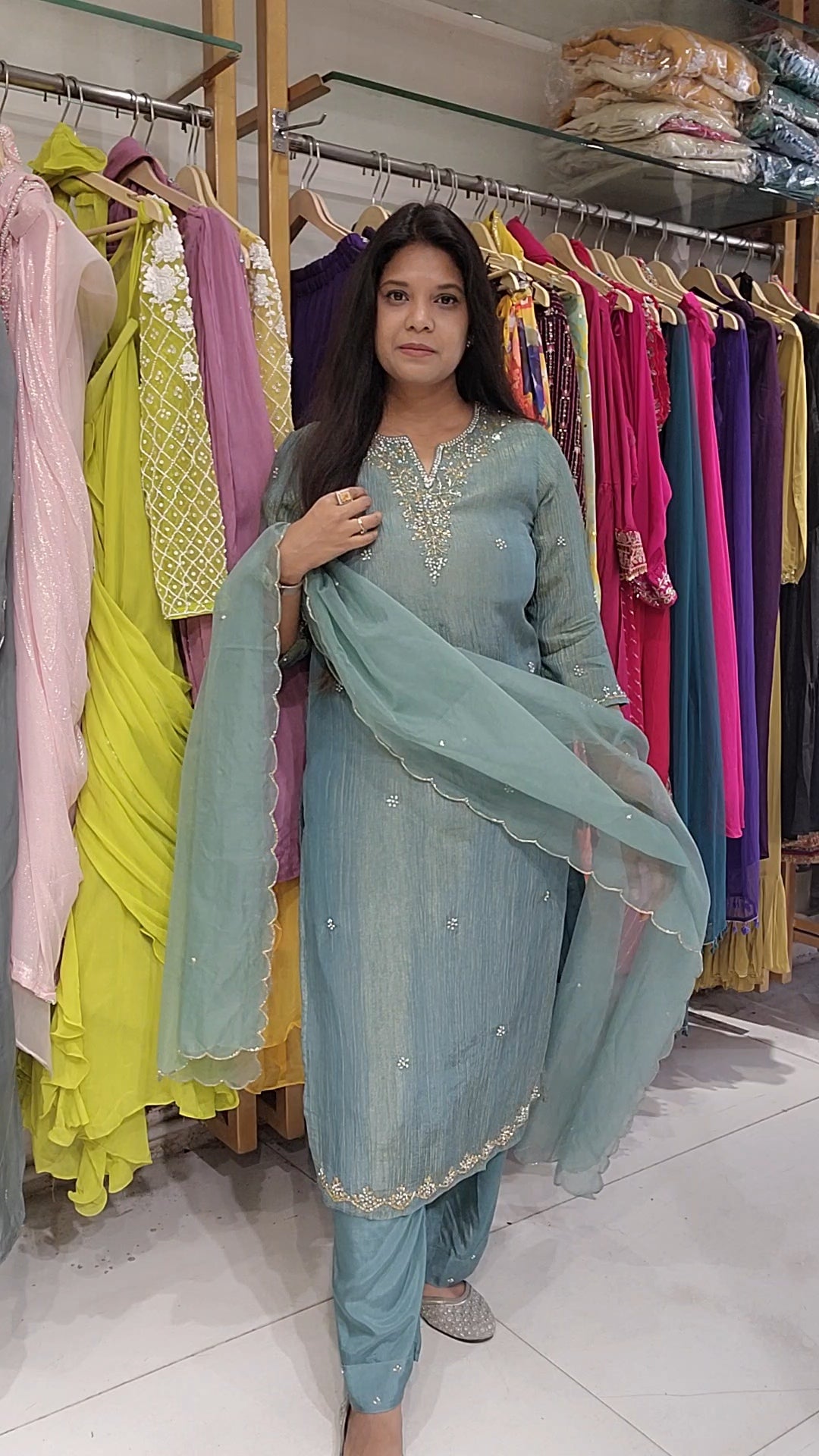 Pastel blue Crush tissue straight suit