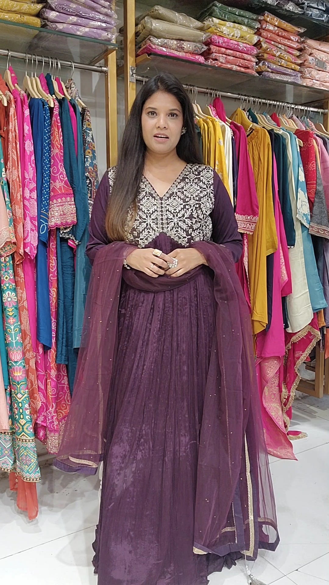 Wine Embroided maxi gown