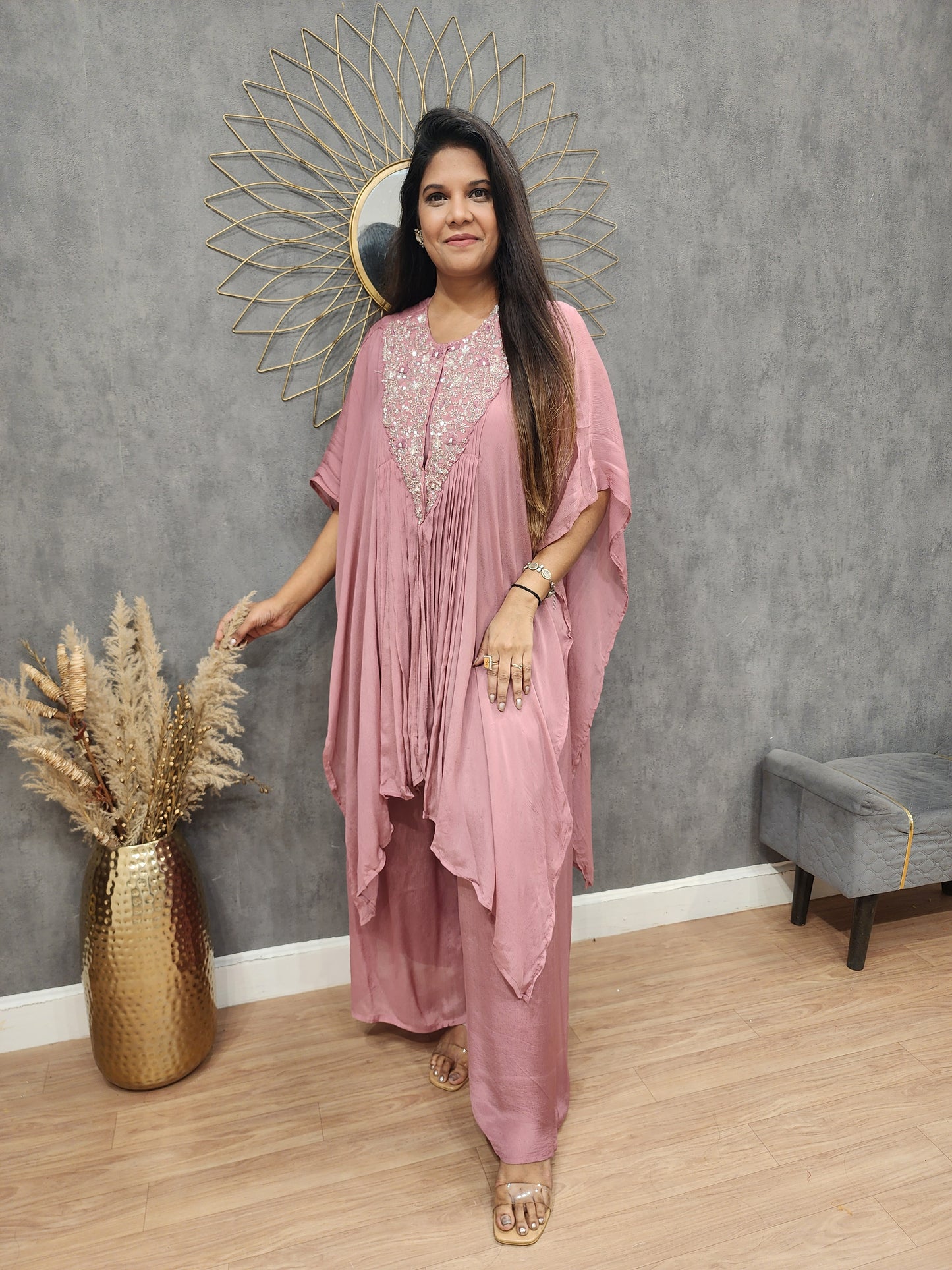 Peachish onion 3pc indowestern kaftaan style dress