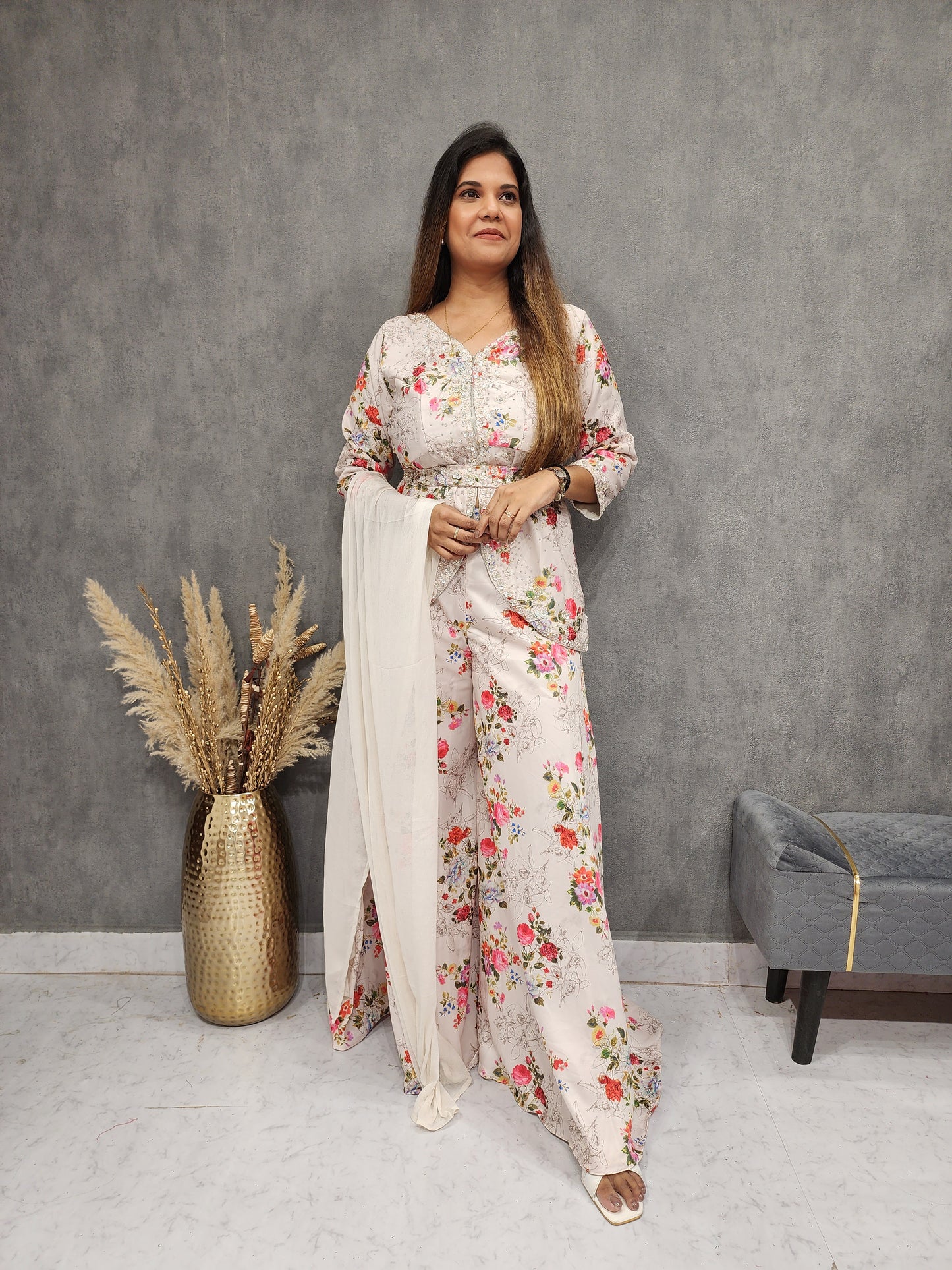 FLORAL PEPLUM DIVIDER STYLE CO-ORD SET