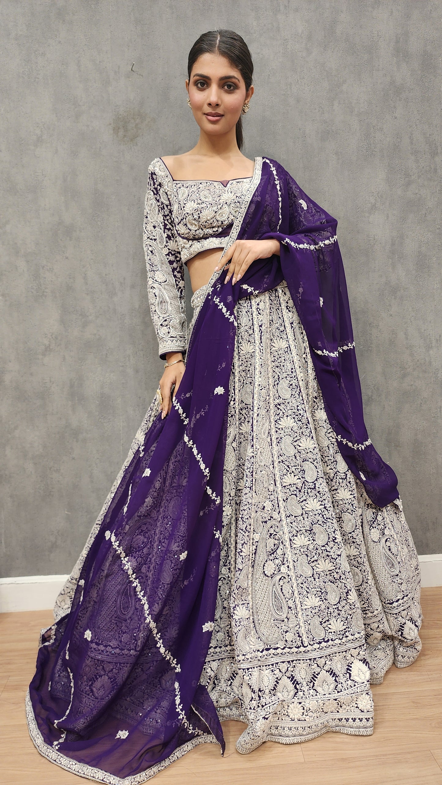Kaynath Purple thread Embroided lehenga set