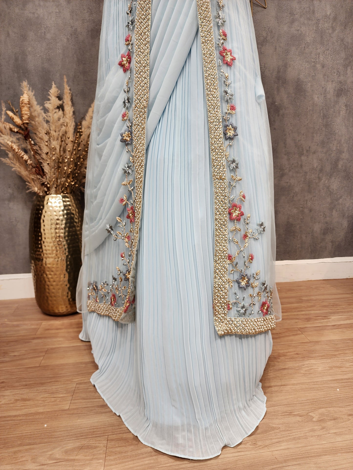 Simran Sky blue 3pc drape indowestern dress