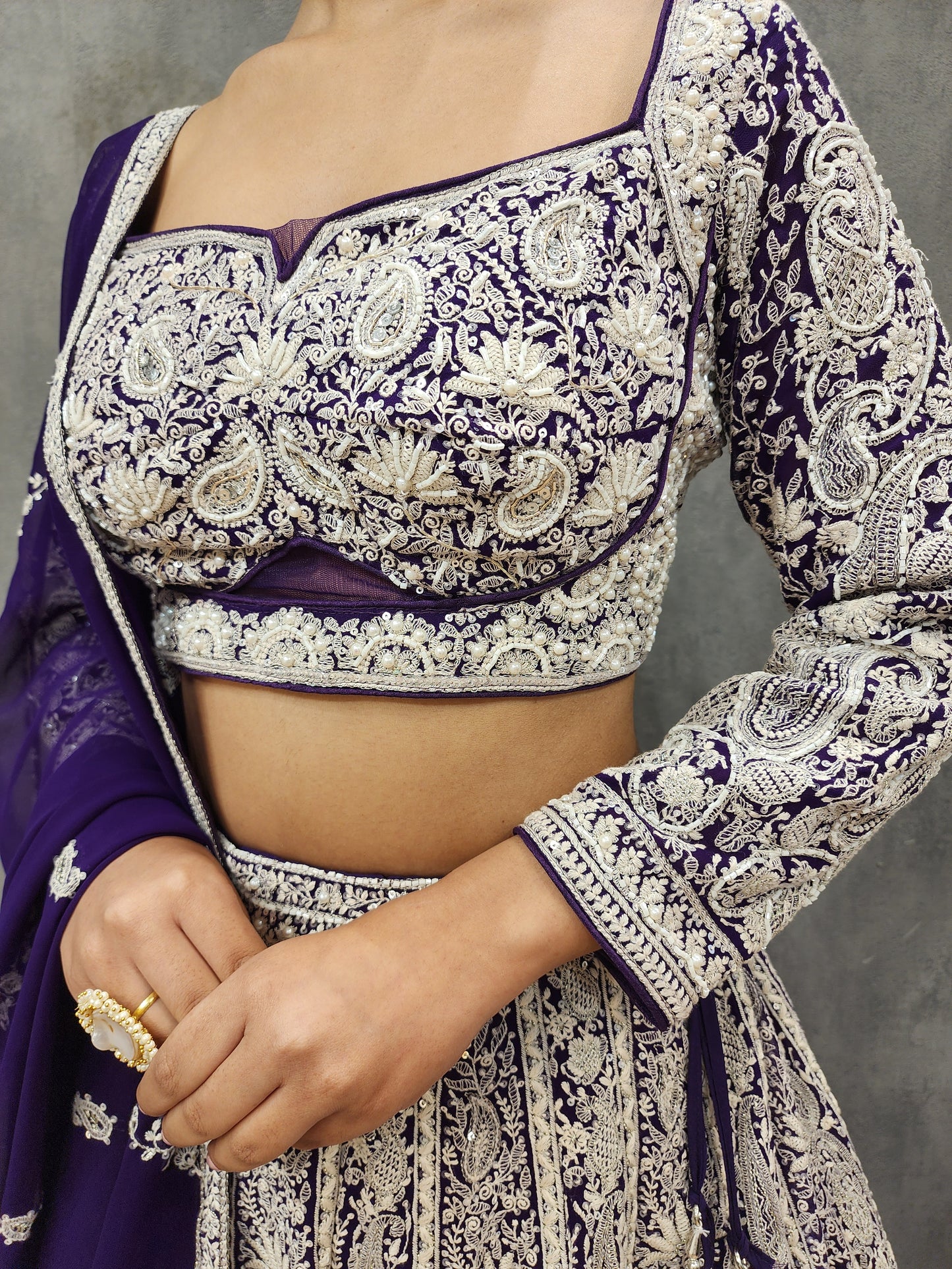 Kaynath Purple thread Embroided lehenga set