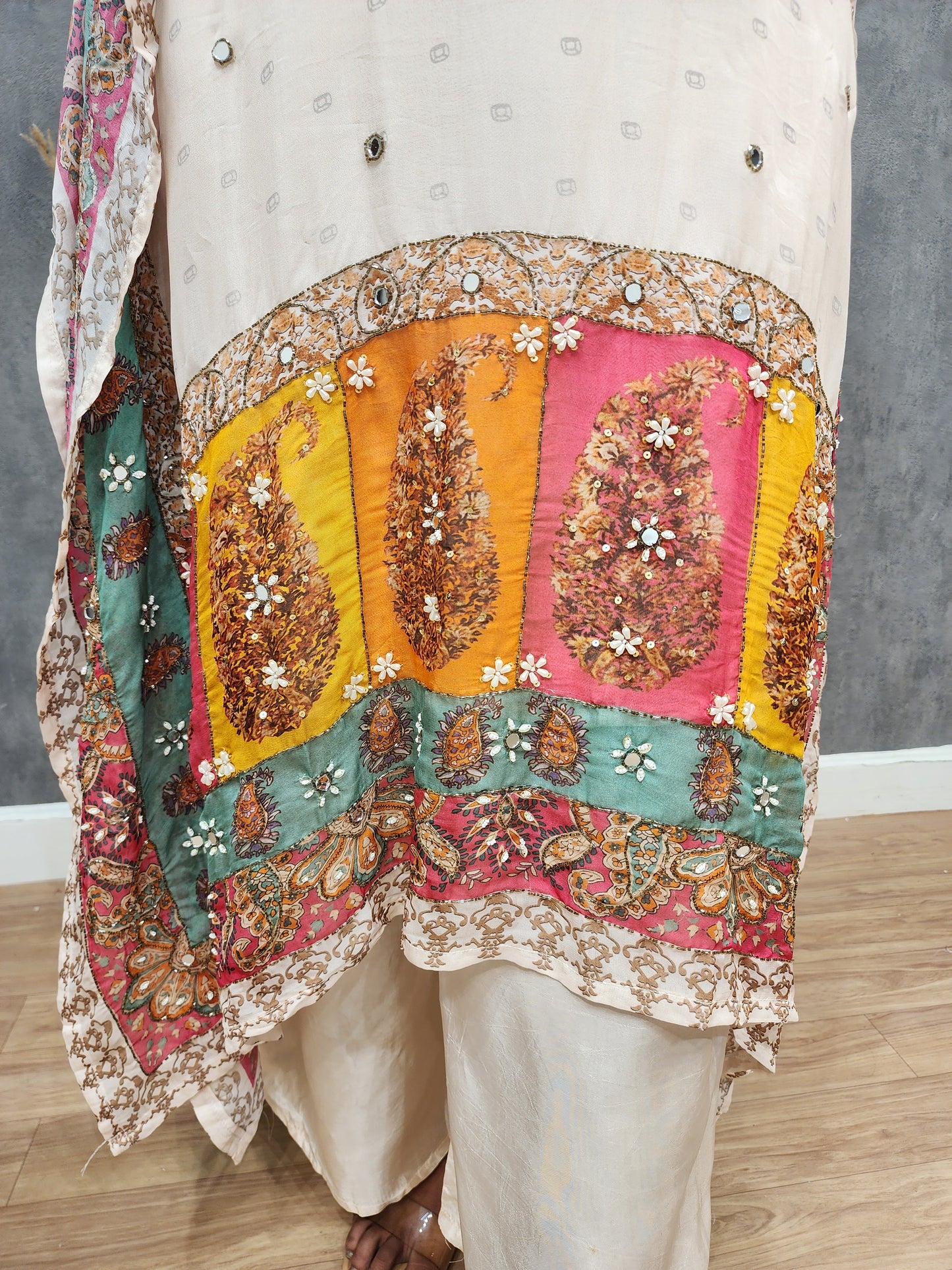 Light peach Multi colour embellished kaftaansuit