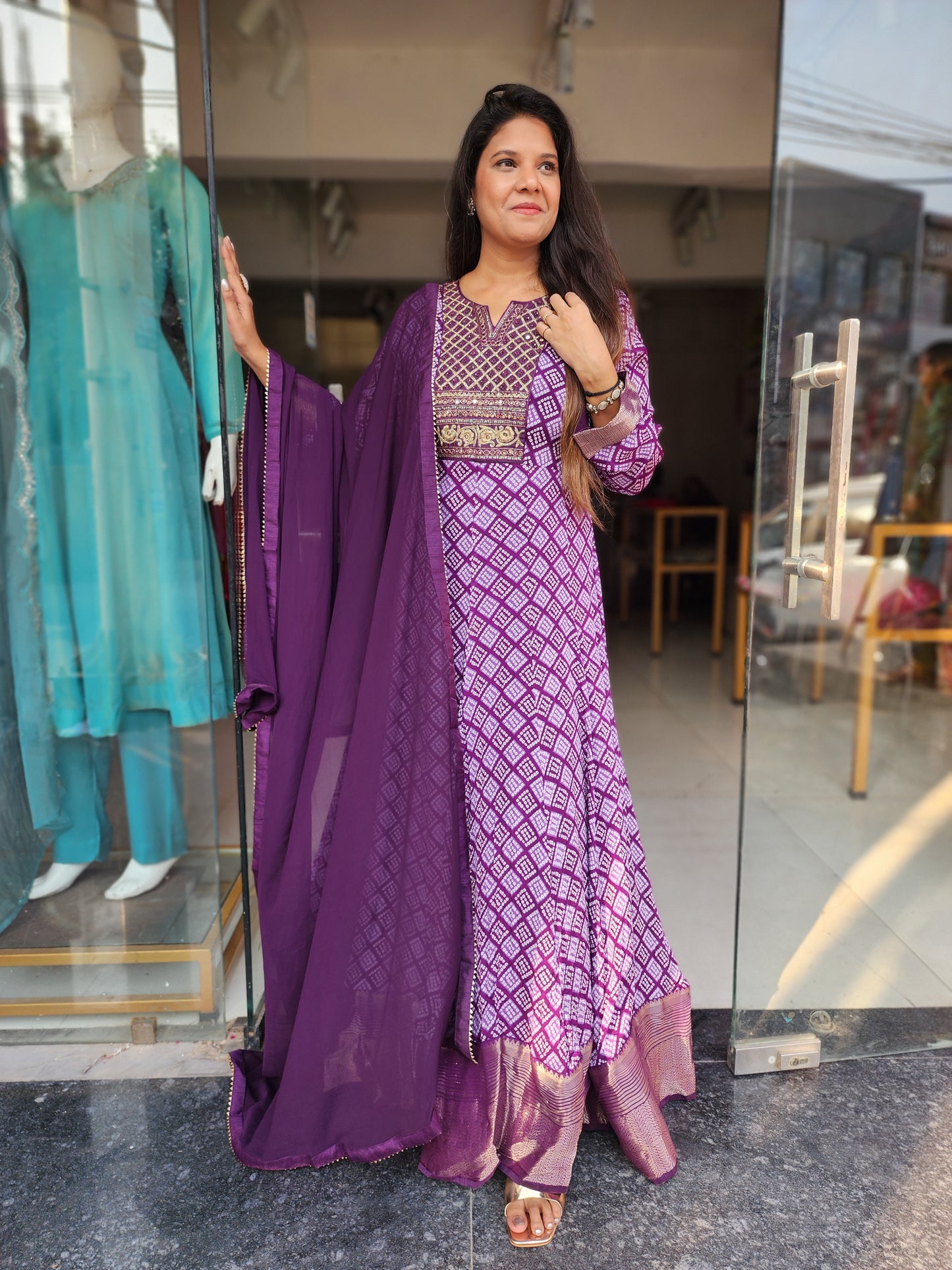 Purple gajji long maxi anarkali gown
