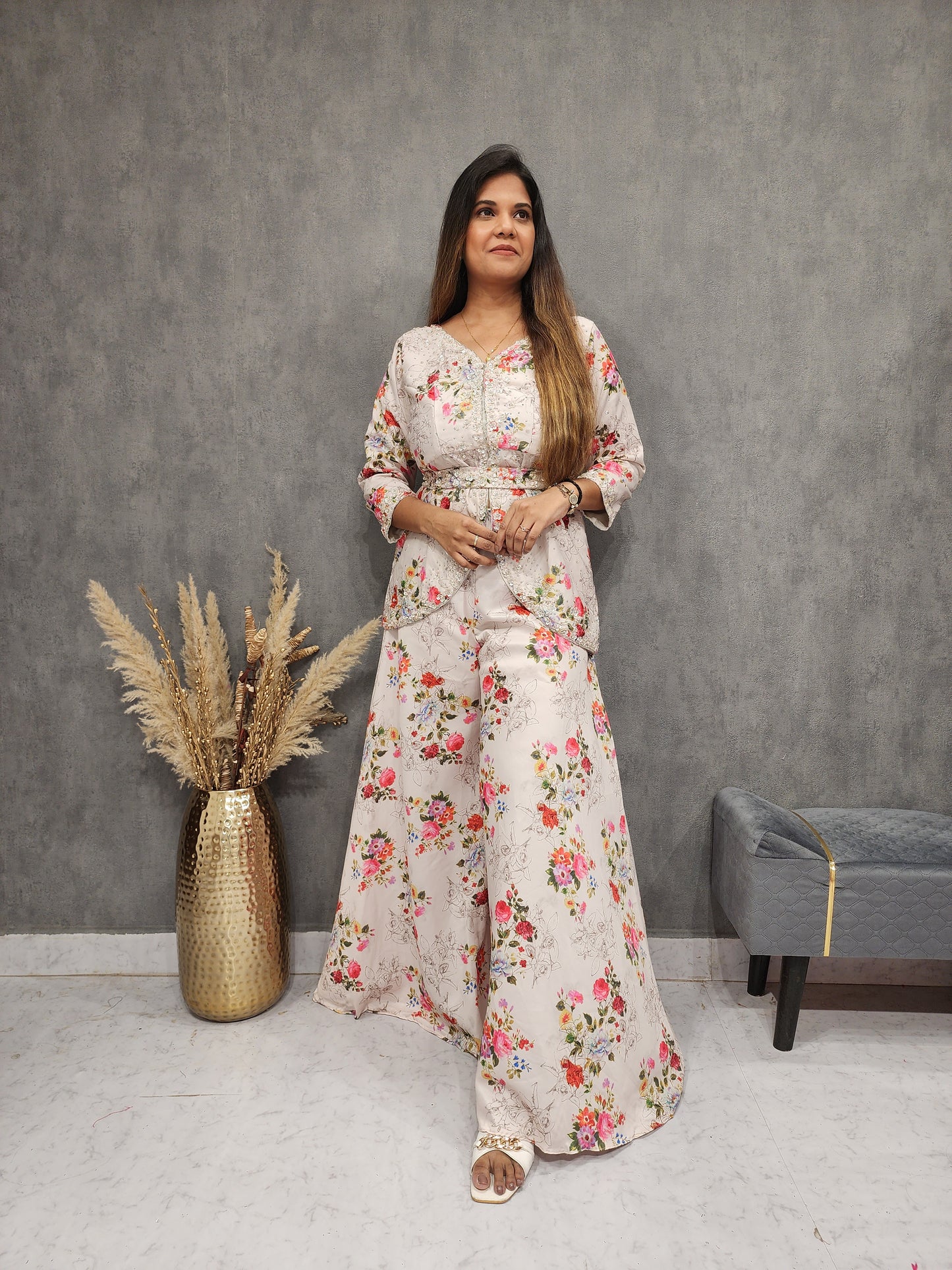 FLORAL PEPLUM DIVIDER STYLE CO-ORD SET