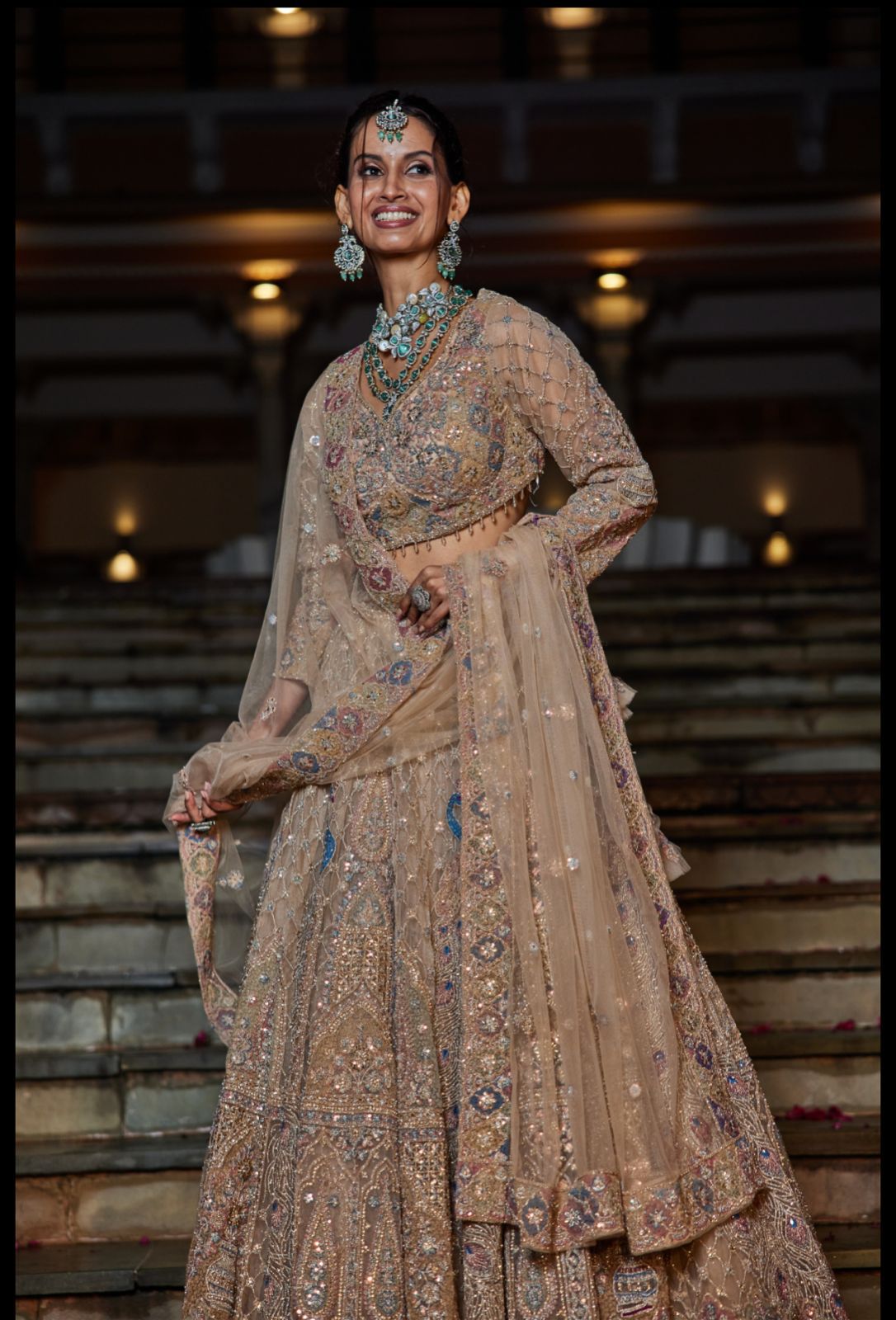 Gold brown Peacock work lehenga dress MODERNSAHIBA Gold brown Peacock work lehenga dress MODERNSAHIBA