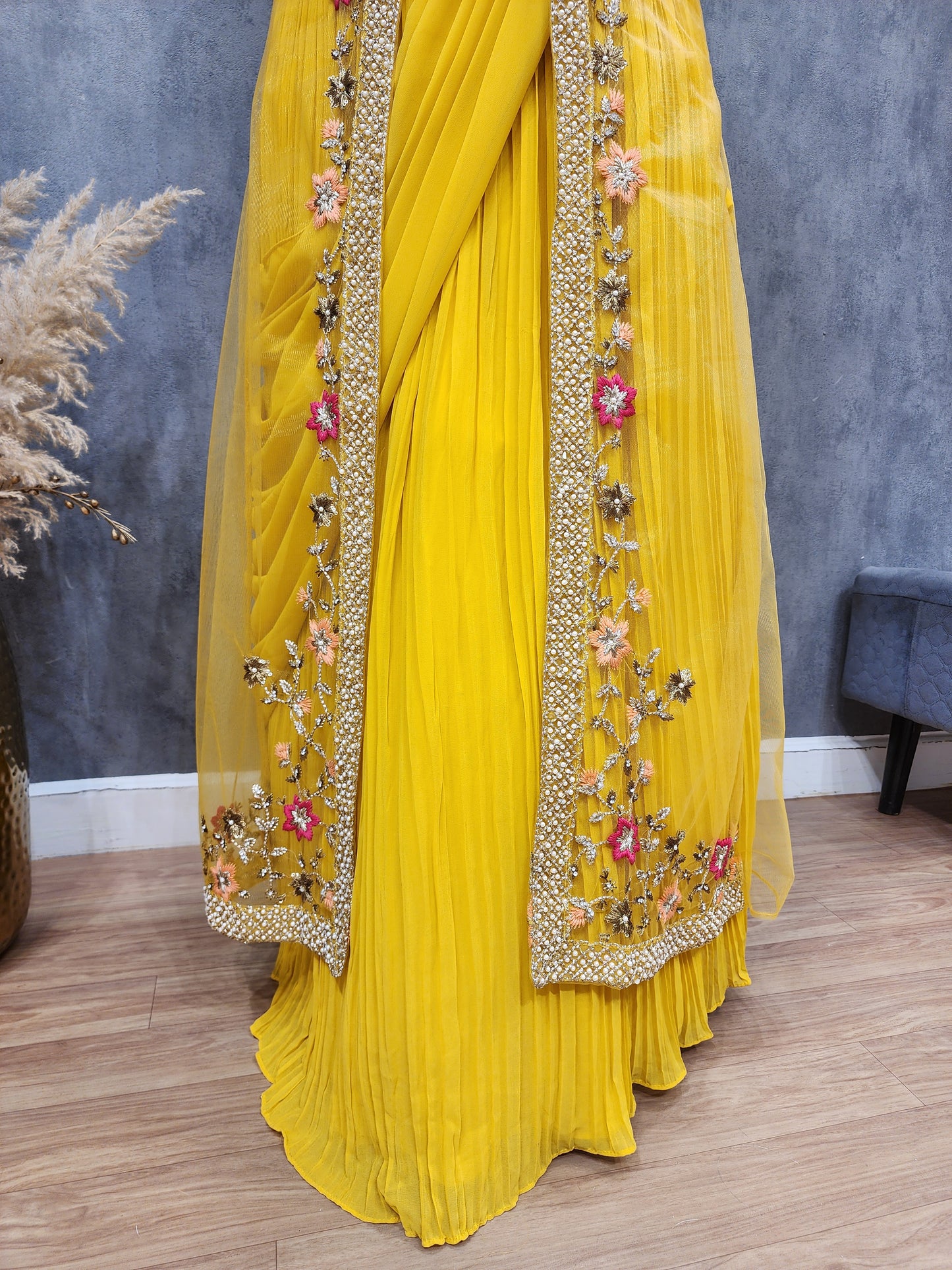 Simran yellow drape 3pc indowestern dress