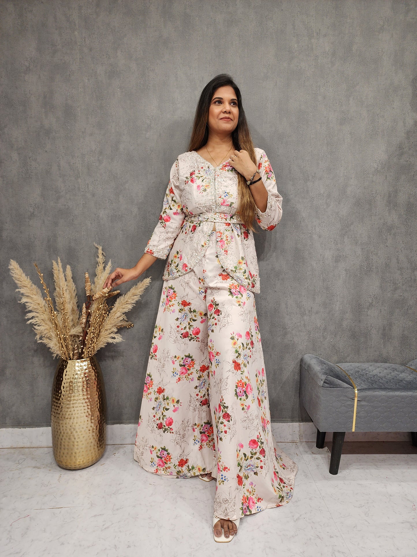 FLORAL PEPLUM DIVIDER STYLE CO-ORD SET