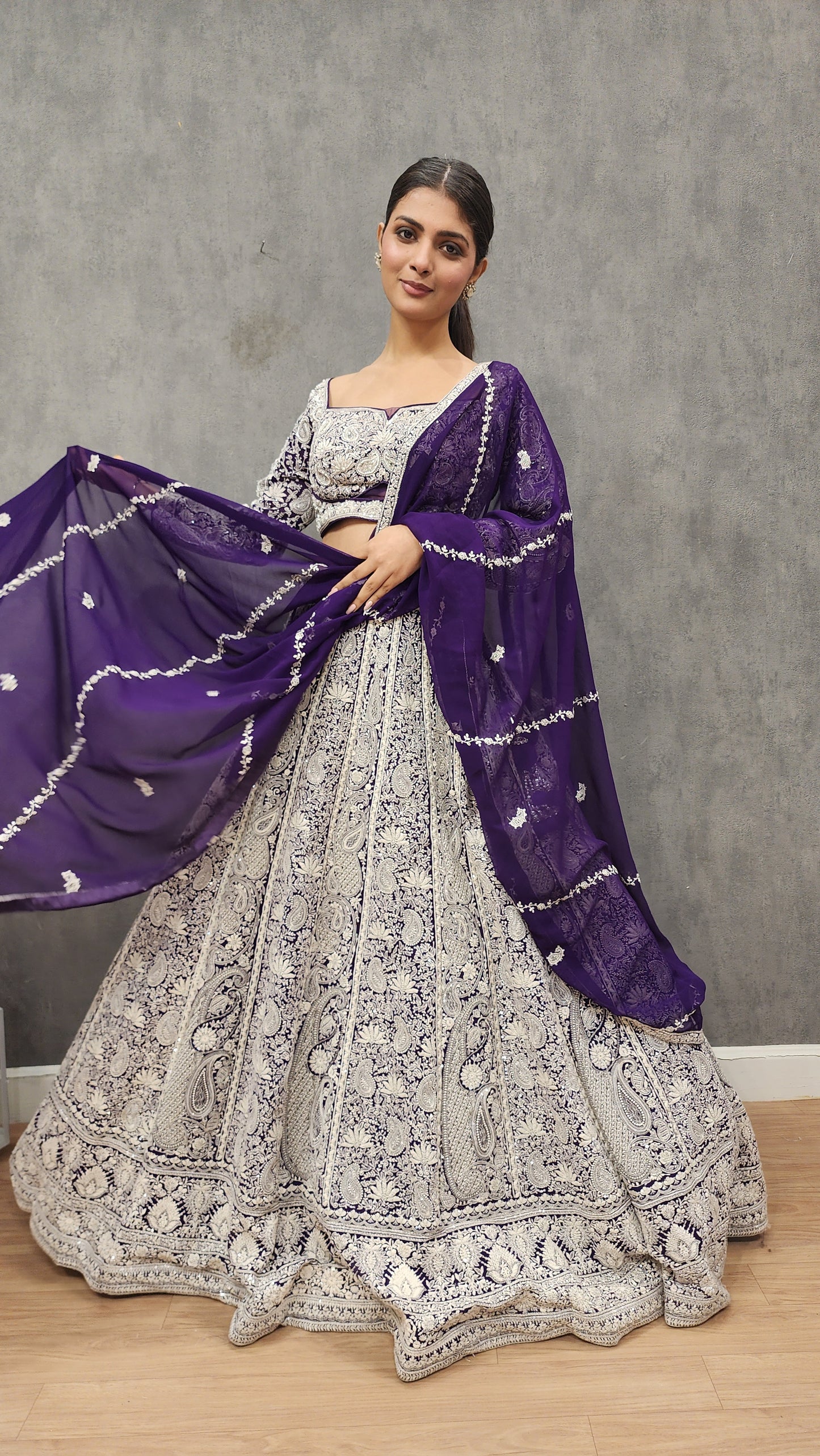 Kaynath Purple thread Embroided lehenga set