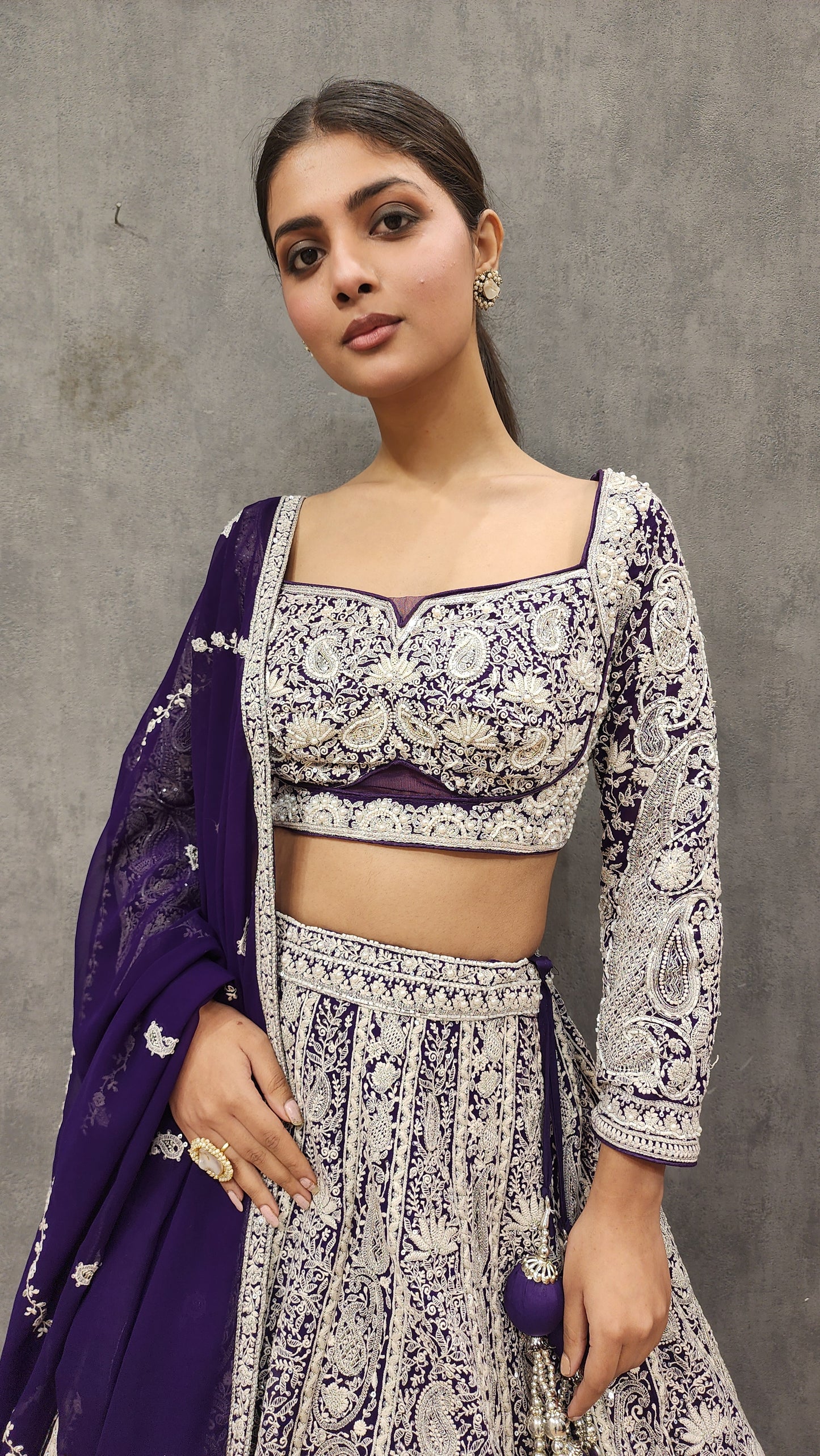 Kaynath Purple thread Embroided lehenga set