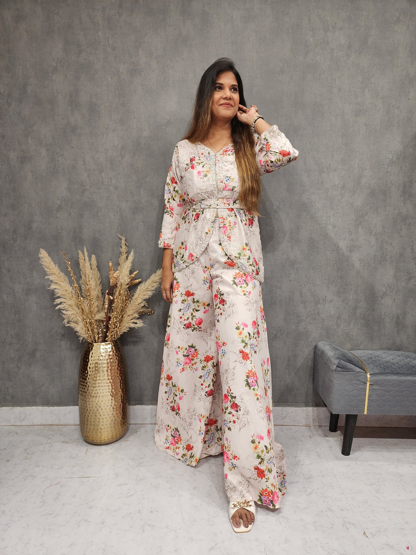 FLORAL PEPLUM DIVIDER STYLE CO-ORD SET