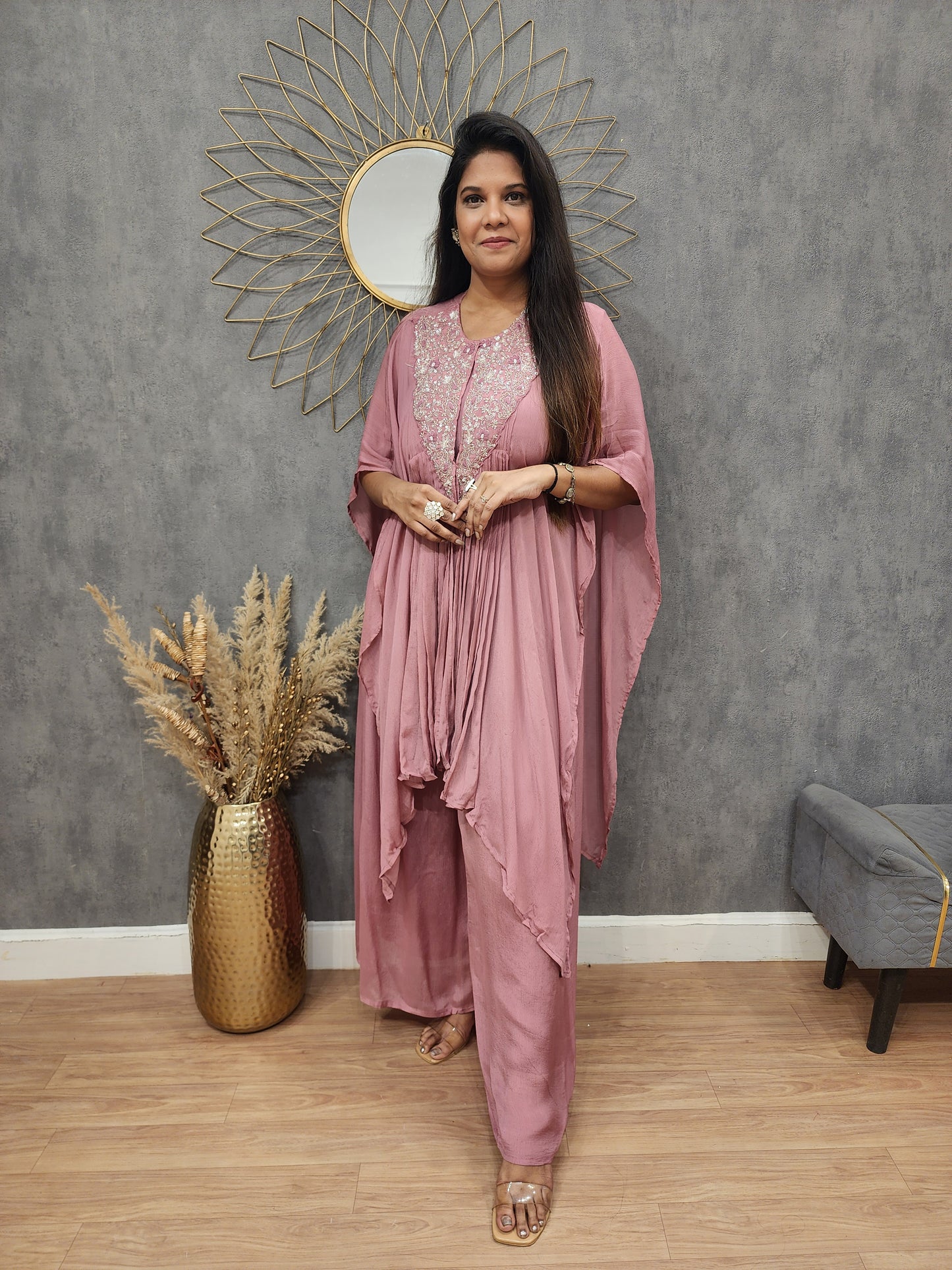 Peachish onion 3pc indowestern kaftaan style dress