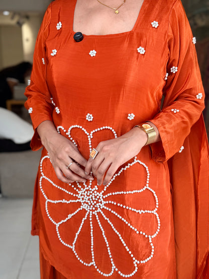 Pearl work princess crepe farshi suit