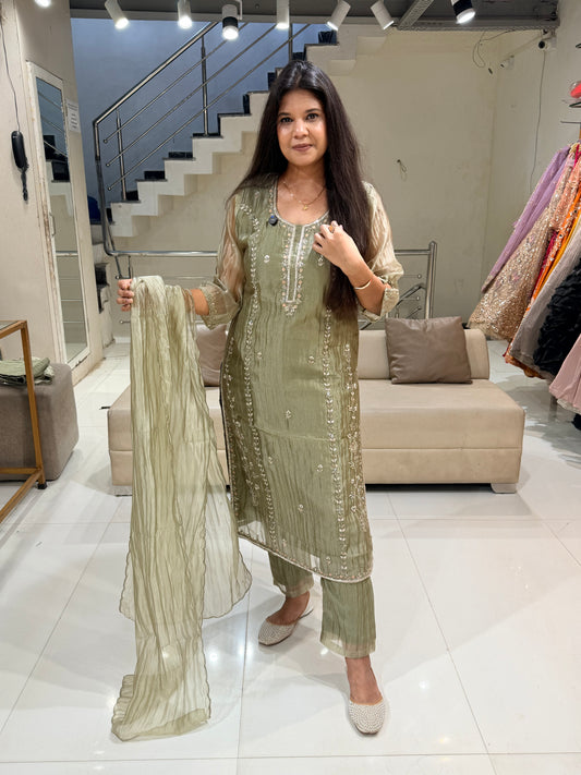Glass tissue embelished straight suit