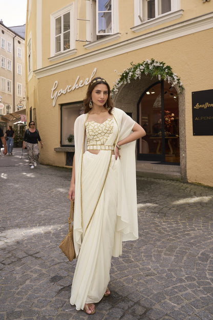 Desi girl Off white drape saree