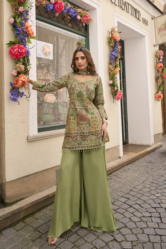 Keerat Embroided green sharara suit